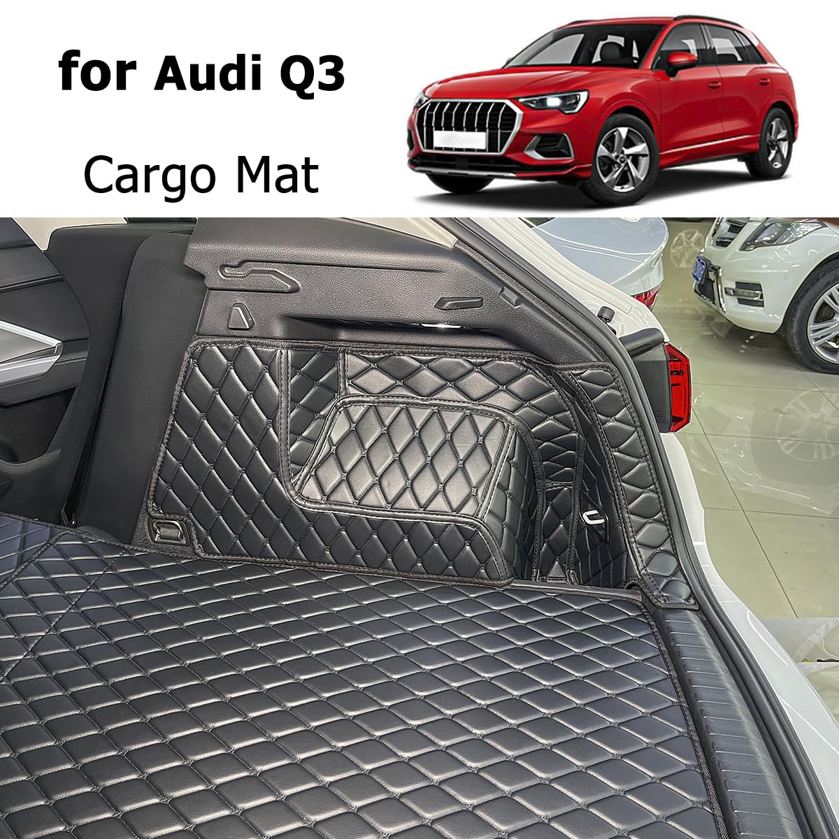 7DEEKEI Cargo Mat Compatible with 2018-2024 Audi Q3 Trunk Mat (and Rear Left and Right Side Panels) Cargo Liners for Audi Q 3