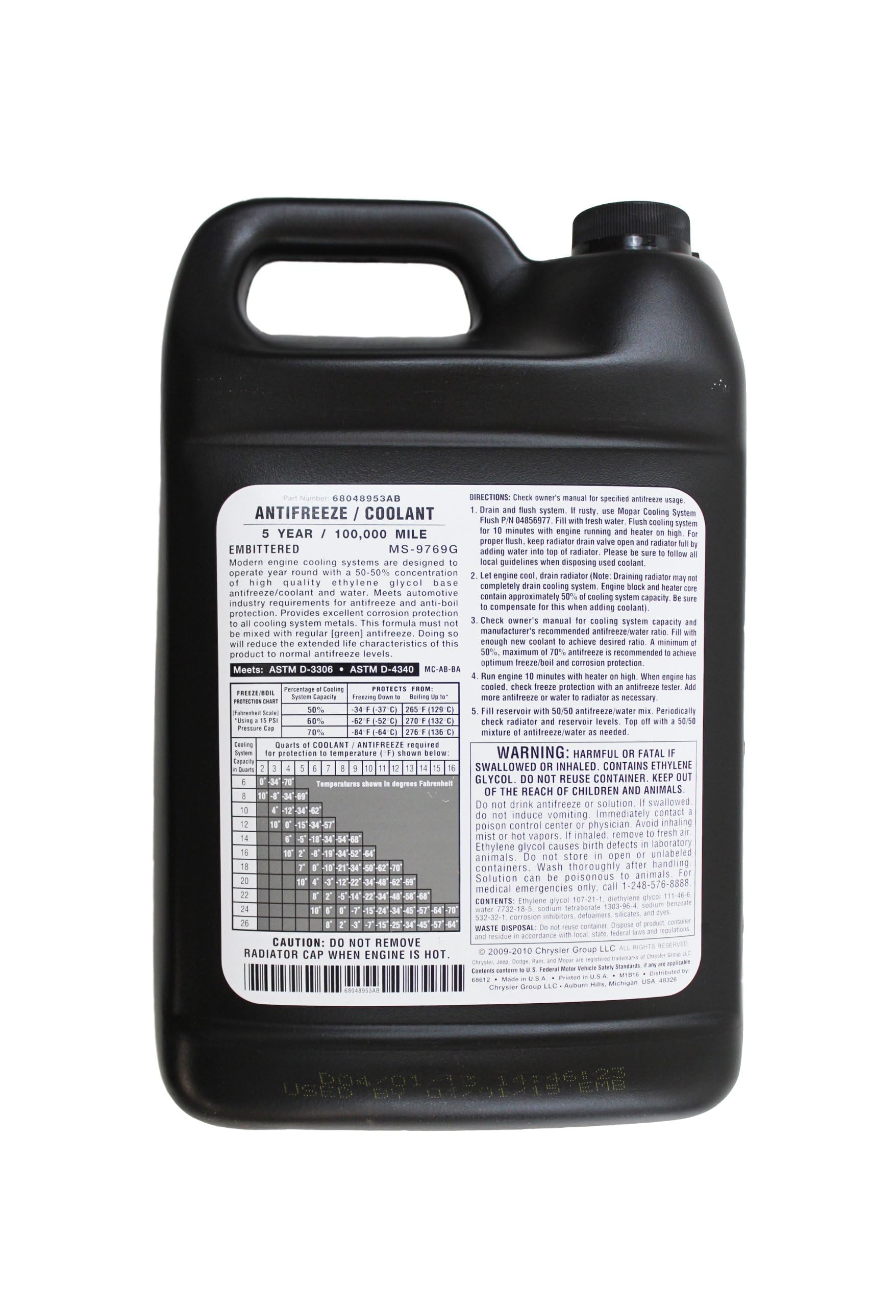 Genuine Mopar Parts 68048953Ac Antifreeze/Coolant - 1 Gallon Bottle