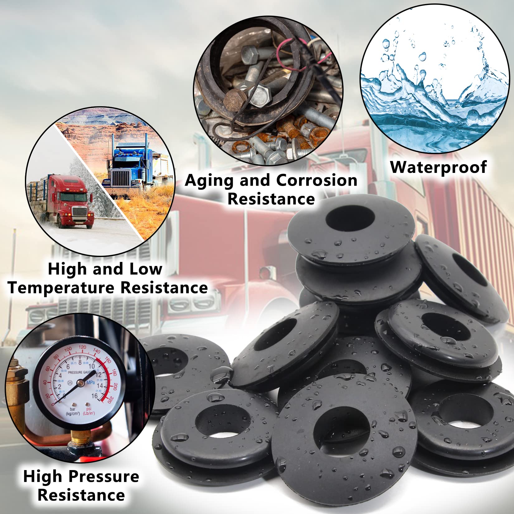 Grepspud 100Pcs Glad Hand Seals Rubber Truck Gladhand Seals Black Polyurethane Seal Washers Grommets Round Gaskets For Semi Trucks Trailers Tractors, Parts Number 10028