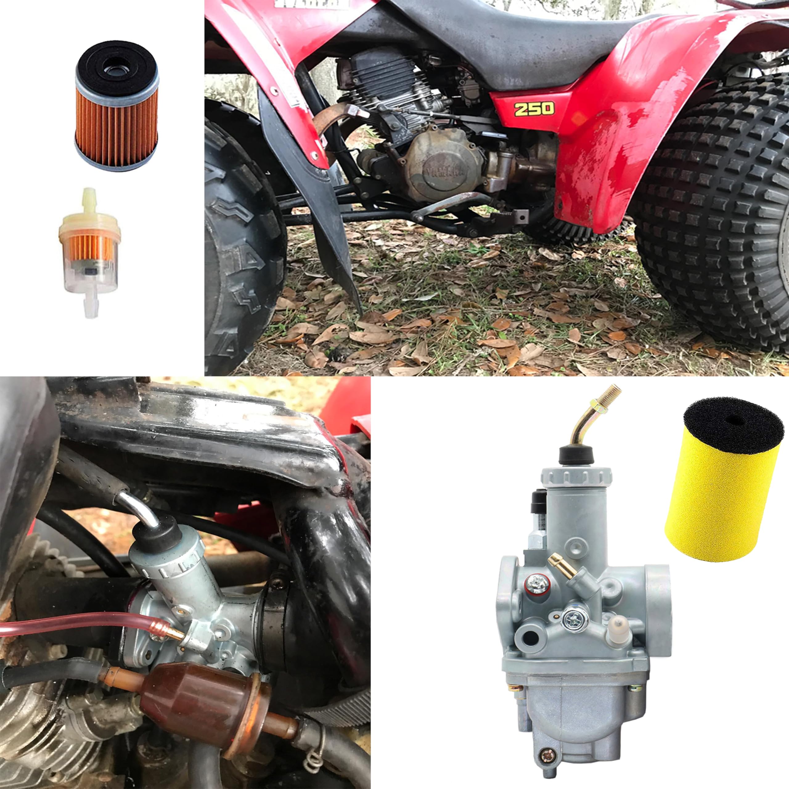 CDZWJ 250 Carburetor+14451-00-00Air Filter +HF143 Oil Filter+Fuel Gas Petcock Compatible with 1992-2000 Yamaha Timberwolf YFB 25