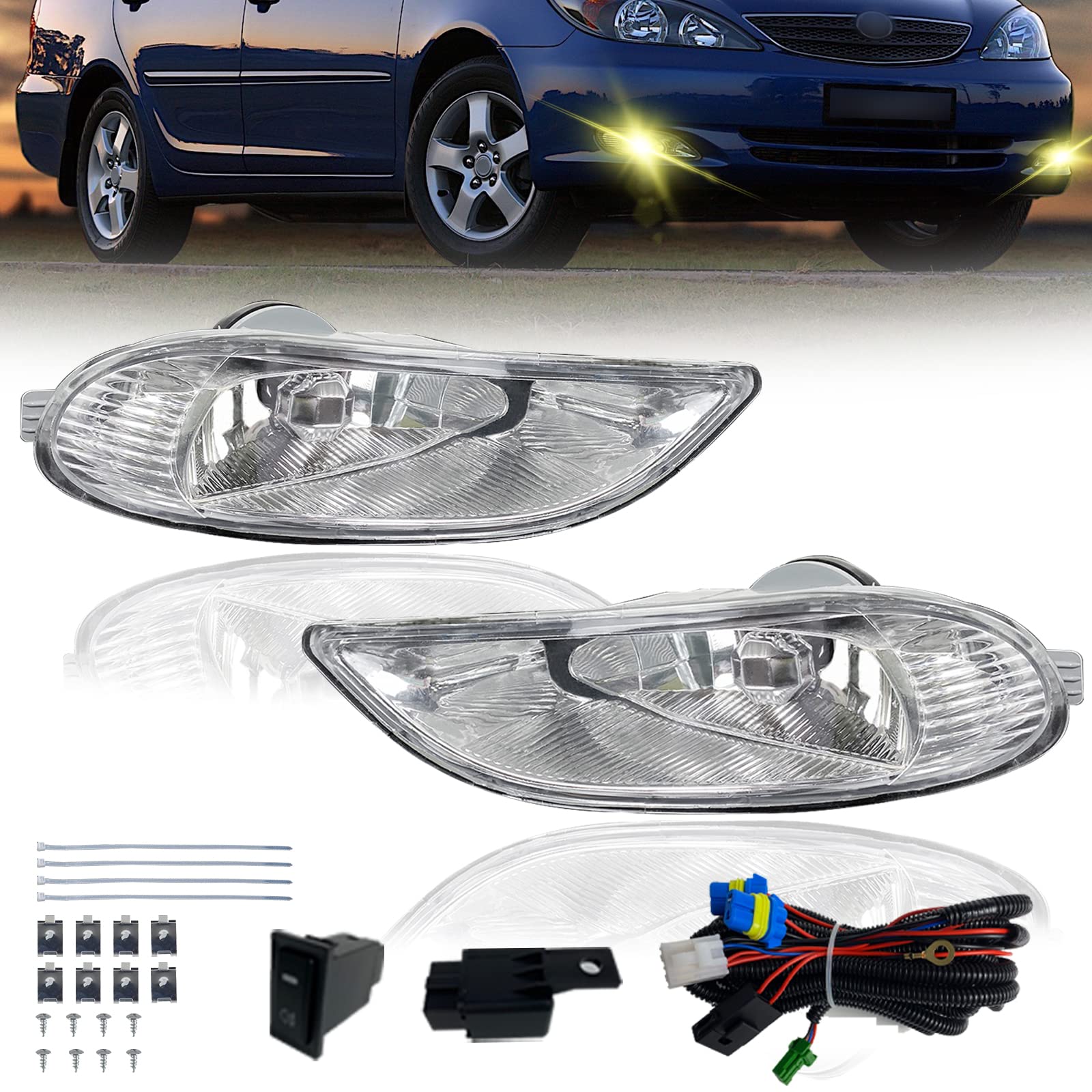 Driving Fog Lights Compatible With Toyota Camry 2002-2004/ Corolla 2005-2008/ Solara 2002-2003 Bumper Fog Lamps With Halogen Bul