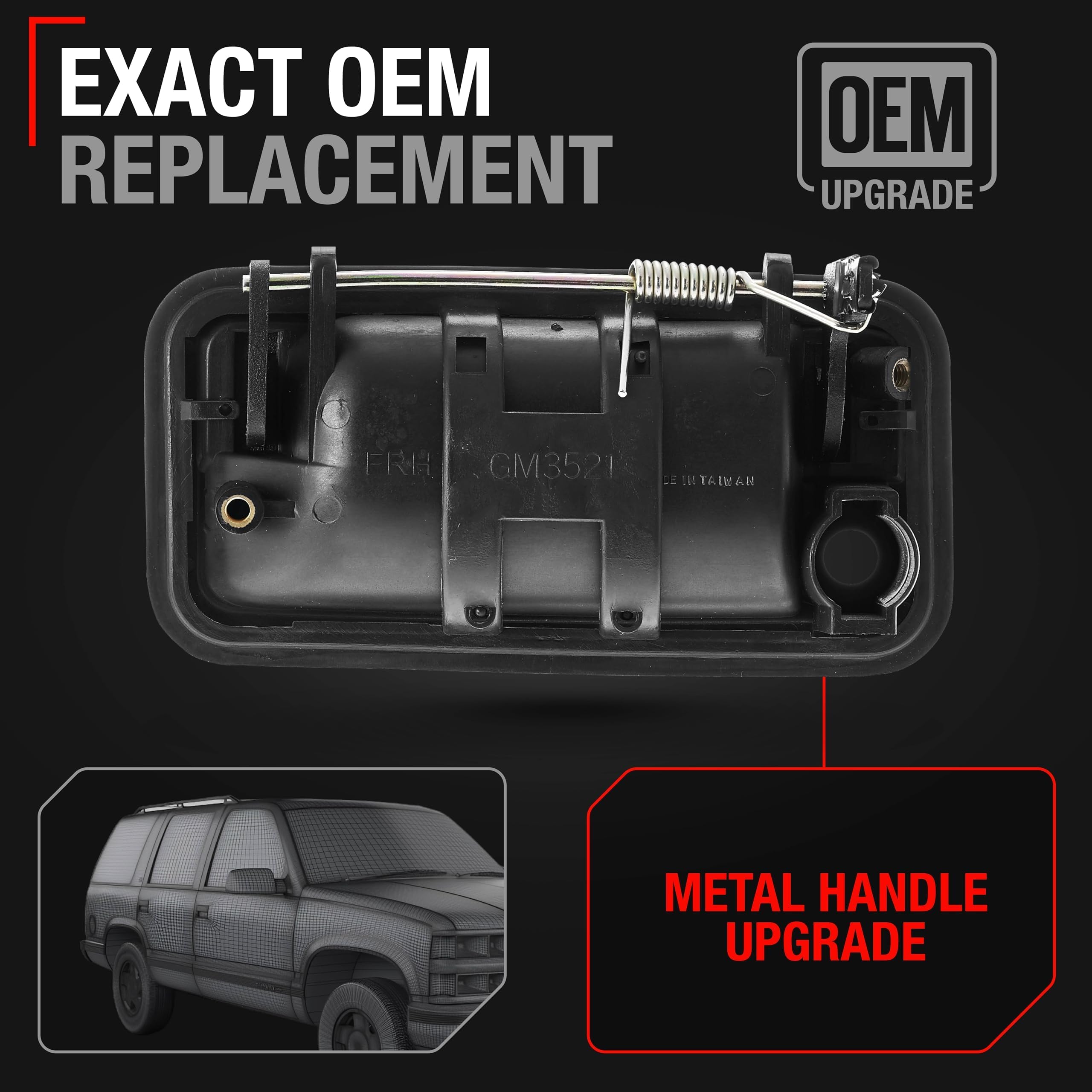 Exterior Front Passenger Door Handle, Upgraded Metal - Compatible With 1994-2002 Chevrolet C/K Silverado Suburban Tahoe Blazer;