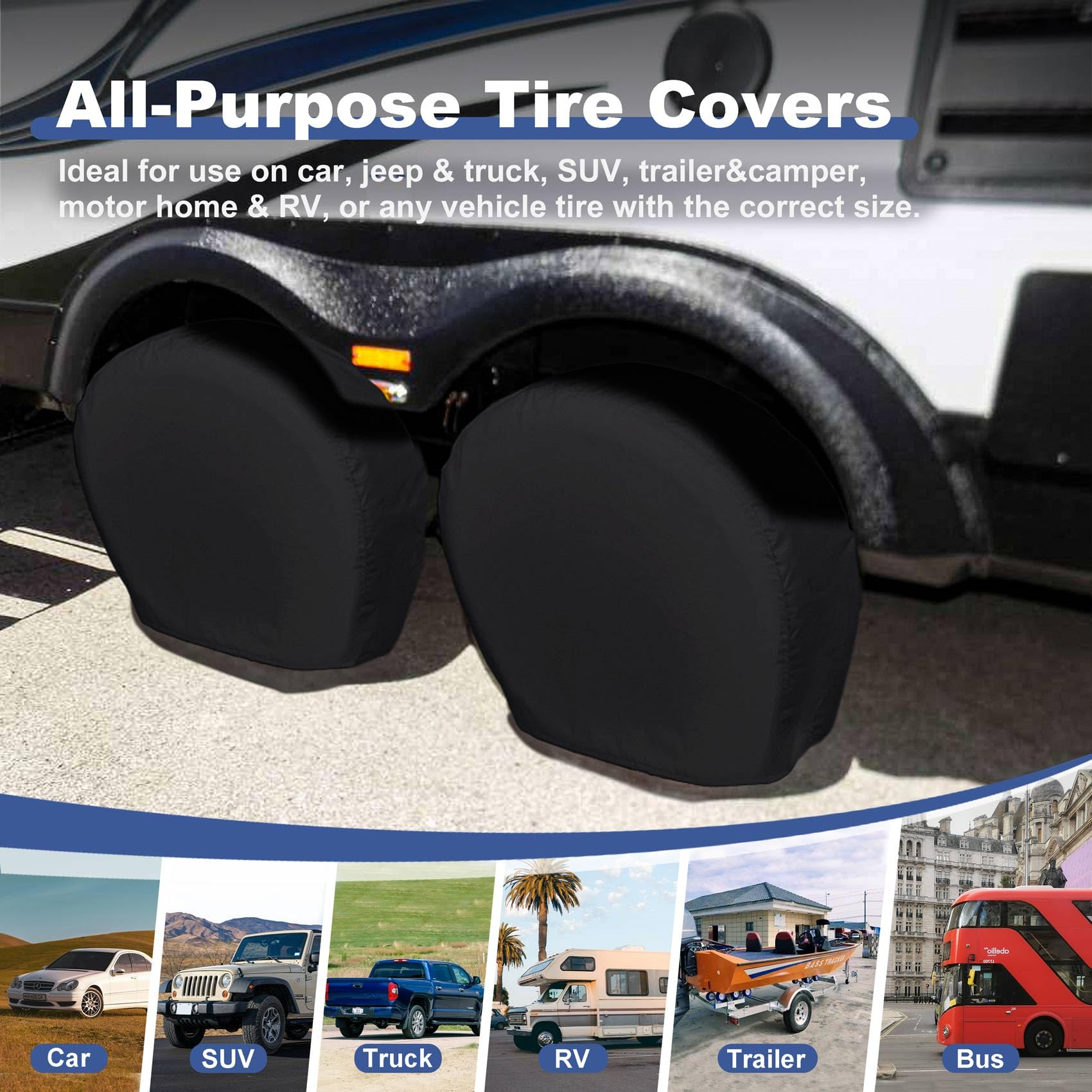 Explore Land Tire Covers 4 Pack - Tough Tire Wheel Protector For Truck, Suv, Trailer, Camper, Rv - Universal Fits Tire Diameters 35''-38.75'', Black