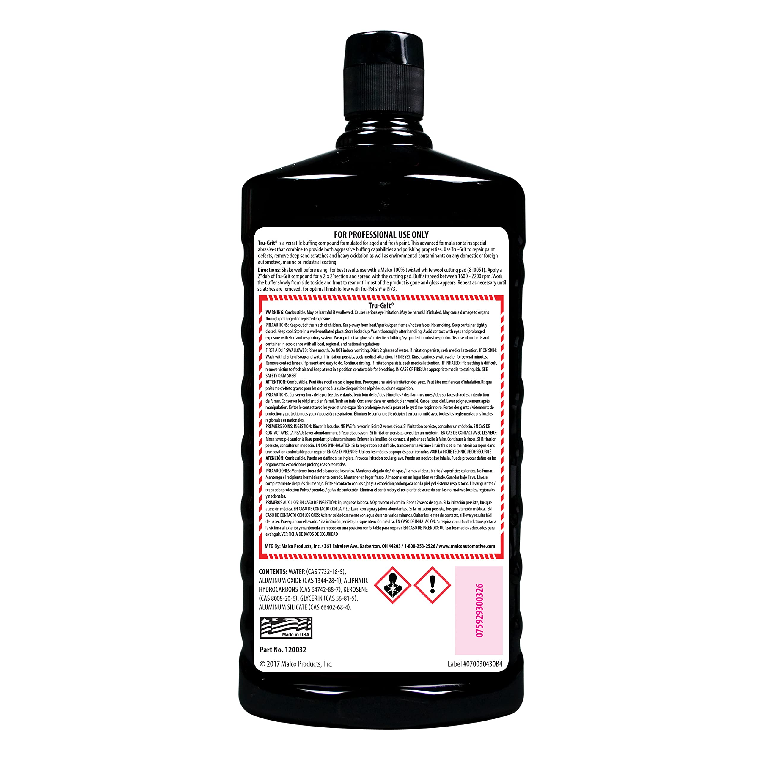 Malco Tru Grit Heavy Duty Buffing & Polishing Compound, 32 Oz - Automotive Paint Correction, Removes 1000-1500 Grit Scratches