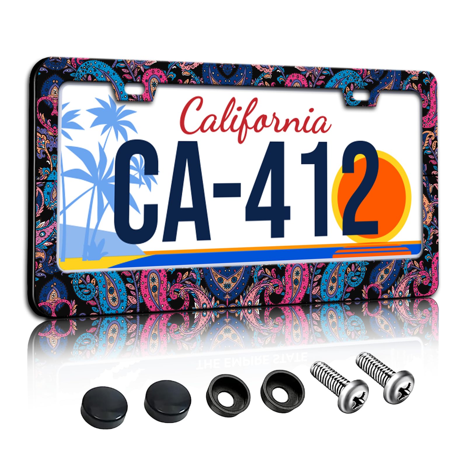 Colorful Paisley Mandala License Plate Frames Petals Leaves License Plate Holder for Car Decor Parts Personalized Stainless Stee