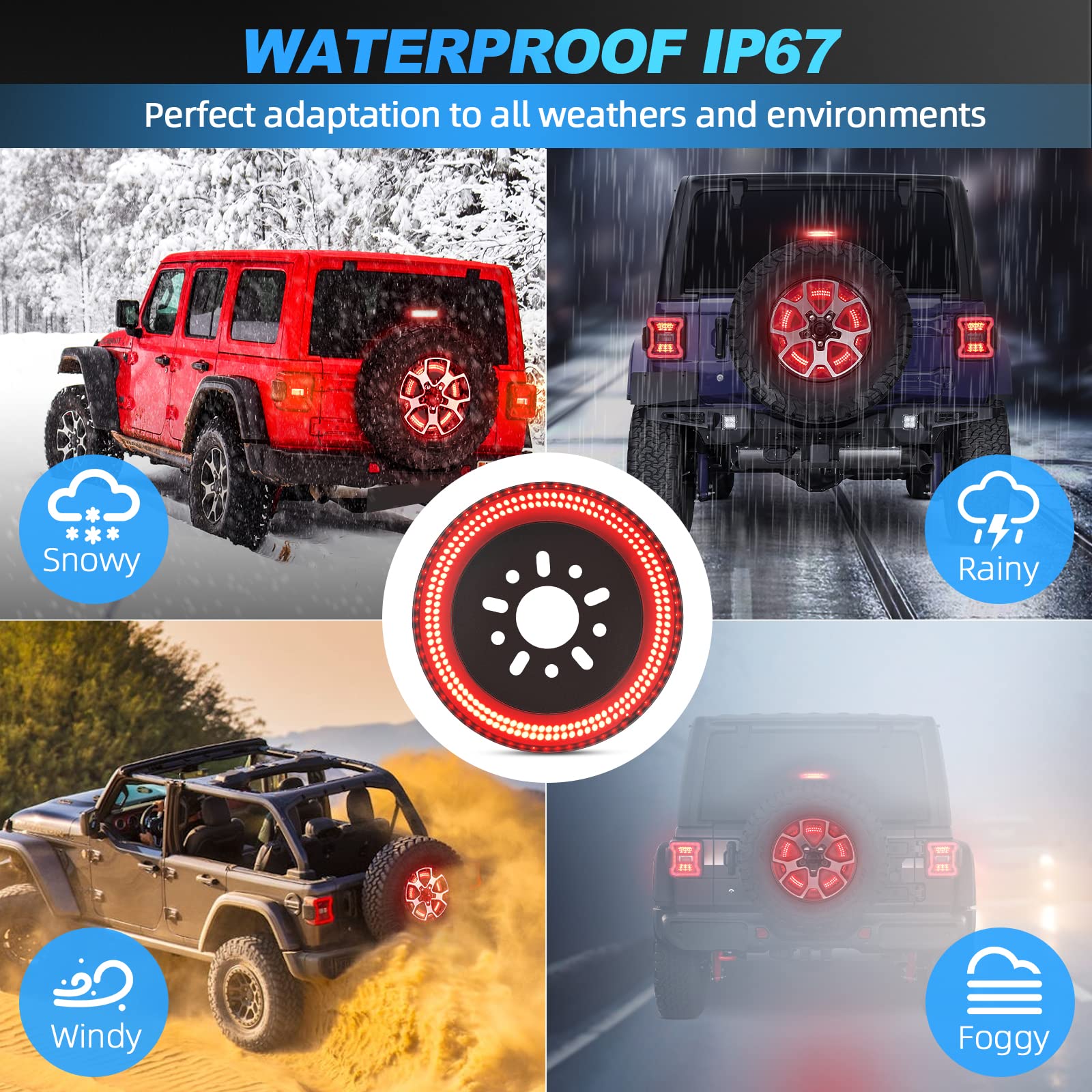 Suparee 3-Side Spare Tire Brake Light, 400Pcs Led Wheel Light, Plug-N-Play 3Rd Third Brake Light Fits For Jeep Wrangler 2018-202