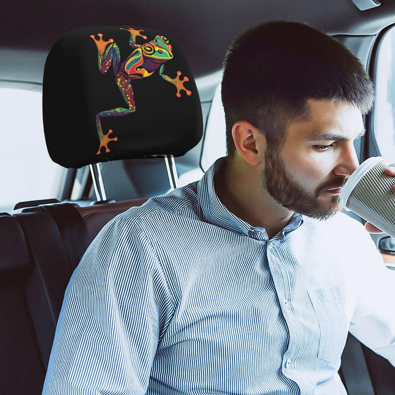 Dujiea 2 Pack Boho Frog Car Headrest Covers, Universal Soft Car Seat Head Rest Protector, Vehicle Accessories Fabric Headrest Co