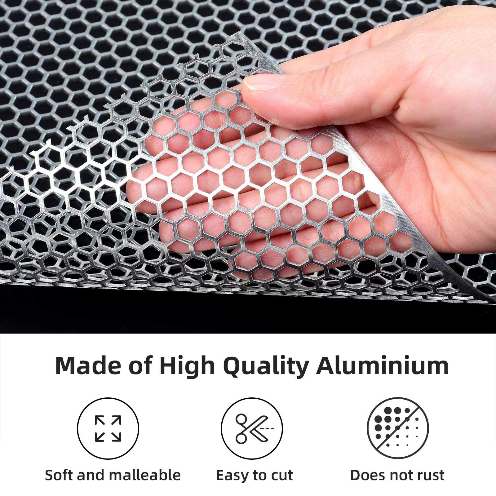 Aggauto Universal 40'X13' Car Grill Mesh - Aluminum Alloy Automotive Grille Insert Bumper Honeycomb Hole 6Mm Spacing 1Mm, One Of The Most Multifunctional Shape Grids Silver