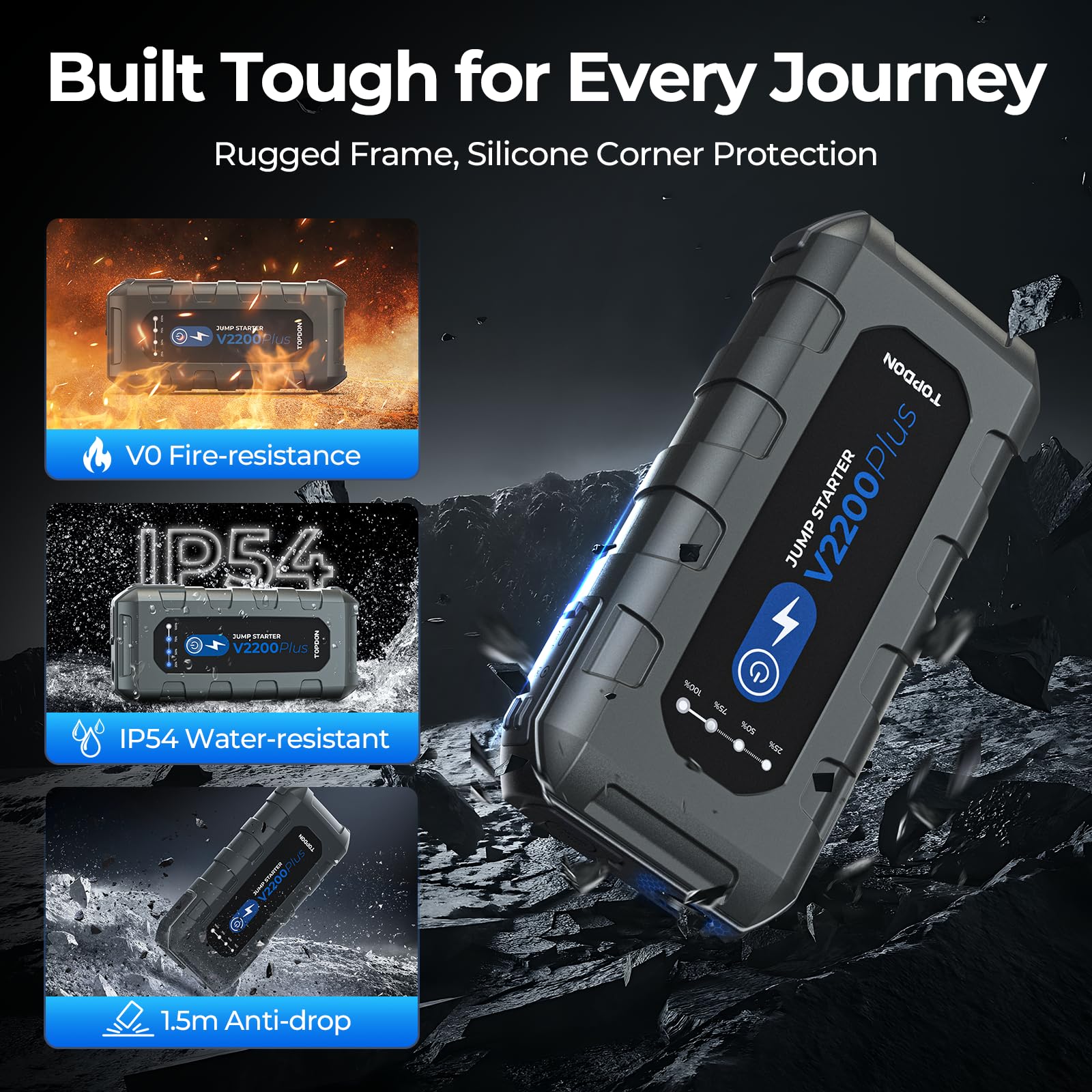 Car Battery Jump Starter And Battery Tester Topdon 2-In-1 2200A Peak Jump Starter For Up To 8L Gas/6L Diesel Engines 12V Portabl