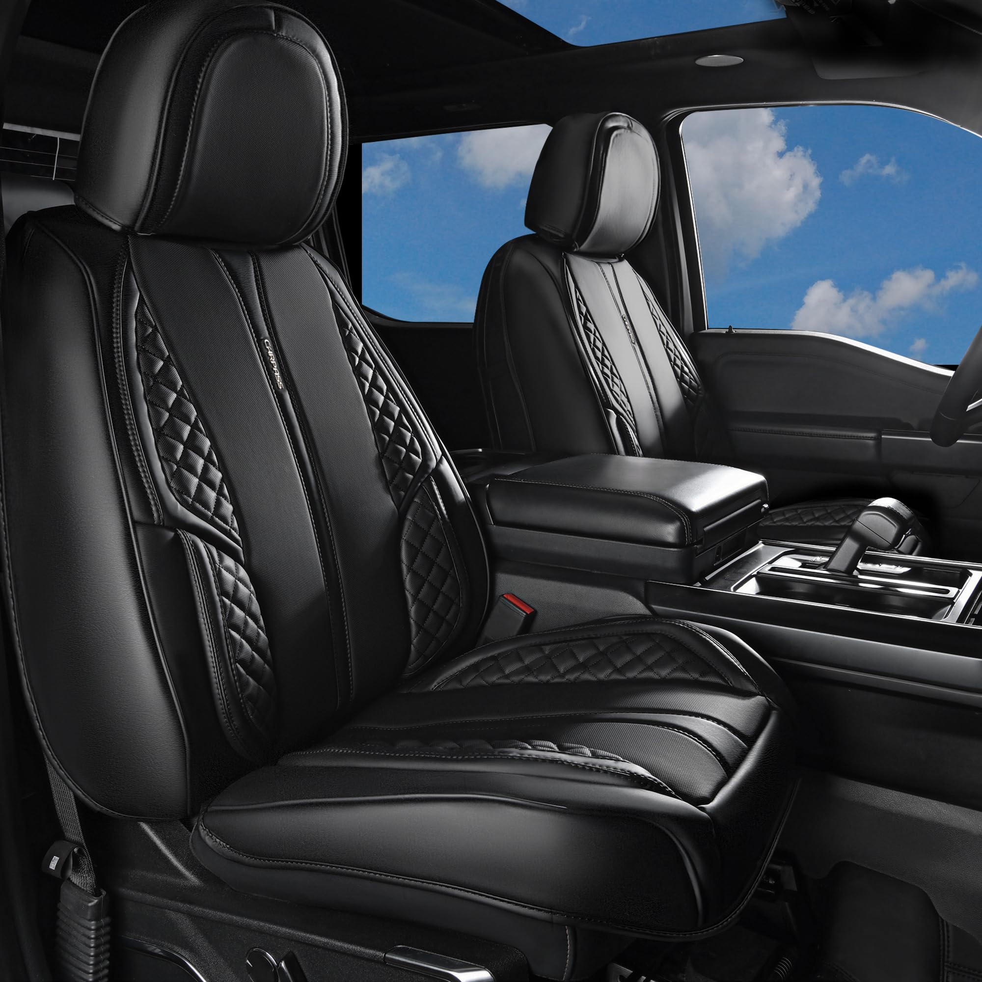 CAR PASS Nappa Leather Car Seat Covers Front Seats Only, Luxury PU Leatherette Seat Covers 2 Pack, Waterproof Durable Car Seats 