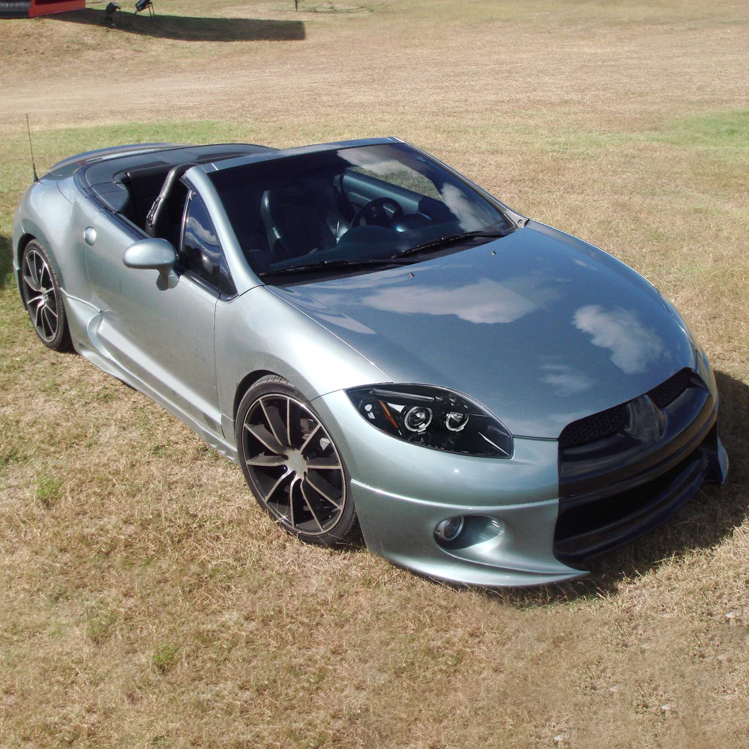 Spec-D Tuning Led Dual Halo Jet Black Projector Headlights Compatible With 2006-2008 Mitsubishi Eclipse, 2009-2012 Mitsubishi Ec