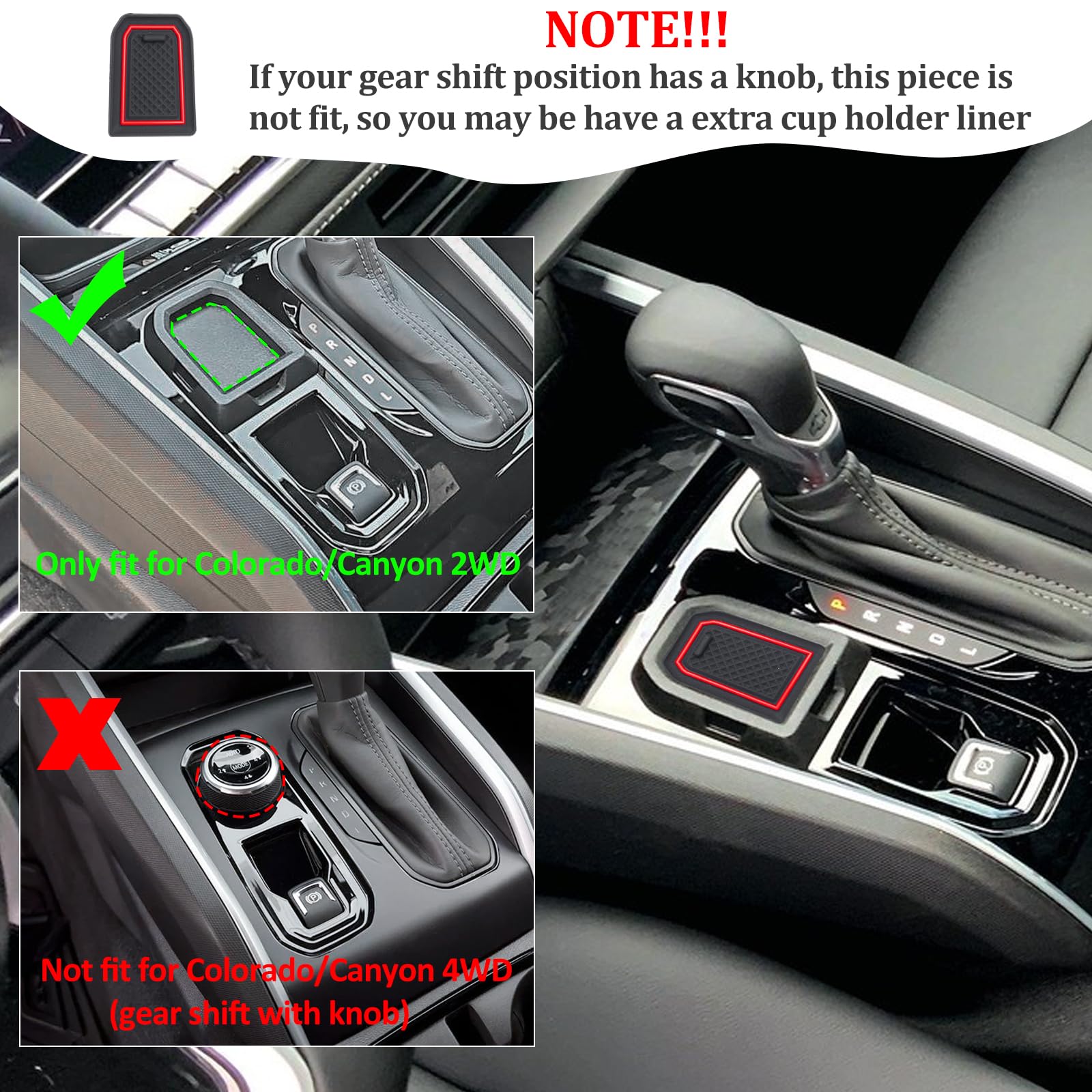 JDMCAR 17 PCS Custom Liner Mat Kit for 2023-2025 Chevy Colorado/GMC Canyon - Premium Cup Holder, Console & Door Pocket Inserts, Red Trim