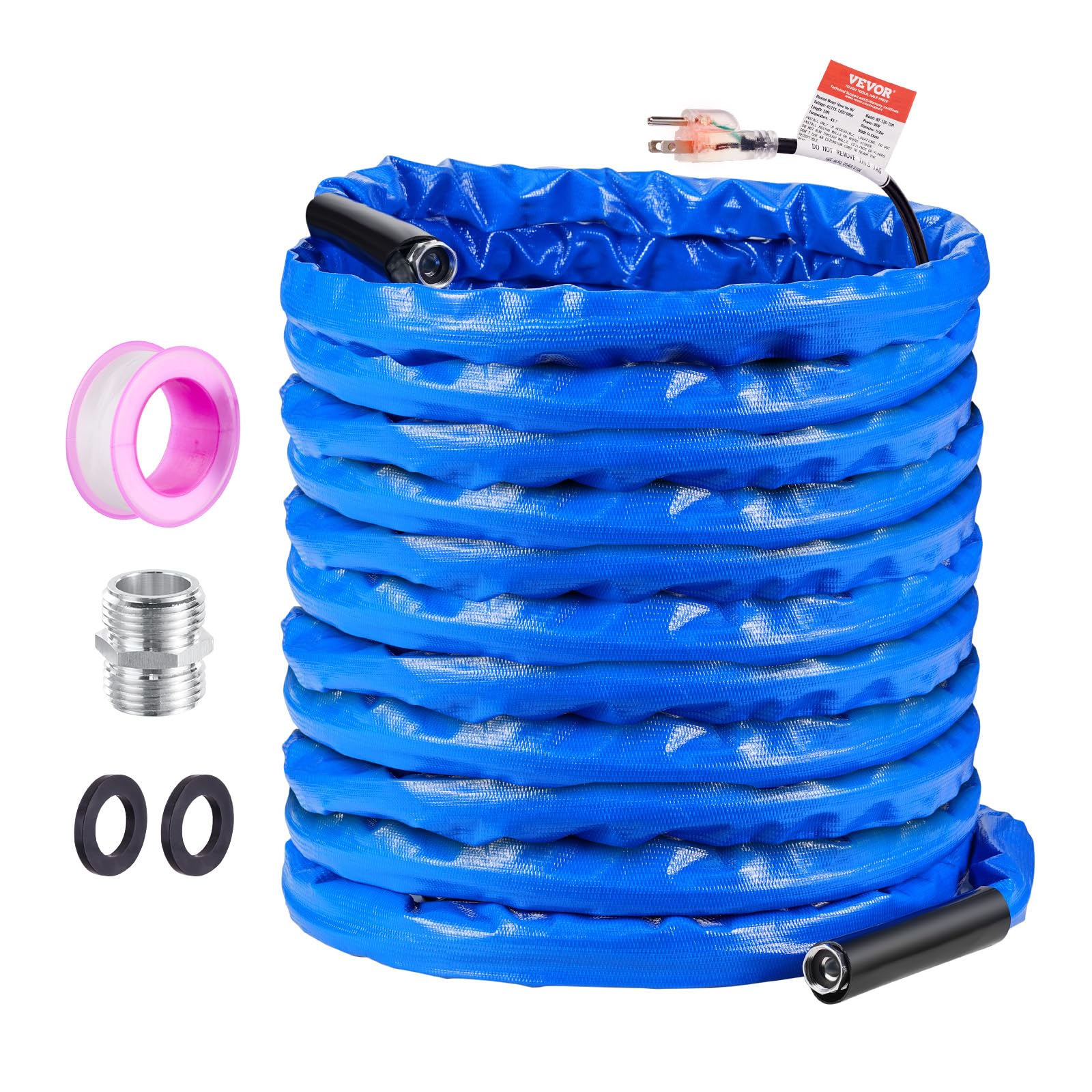 VEVOR 100ft Heated Water Hose for RV, Heated Drinking Water Hose with Corrugated Cover Antifreeze to -45F, Automatic Self-regula