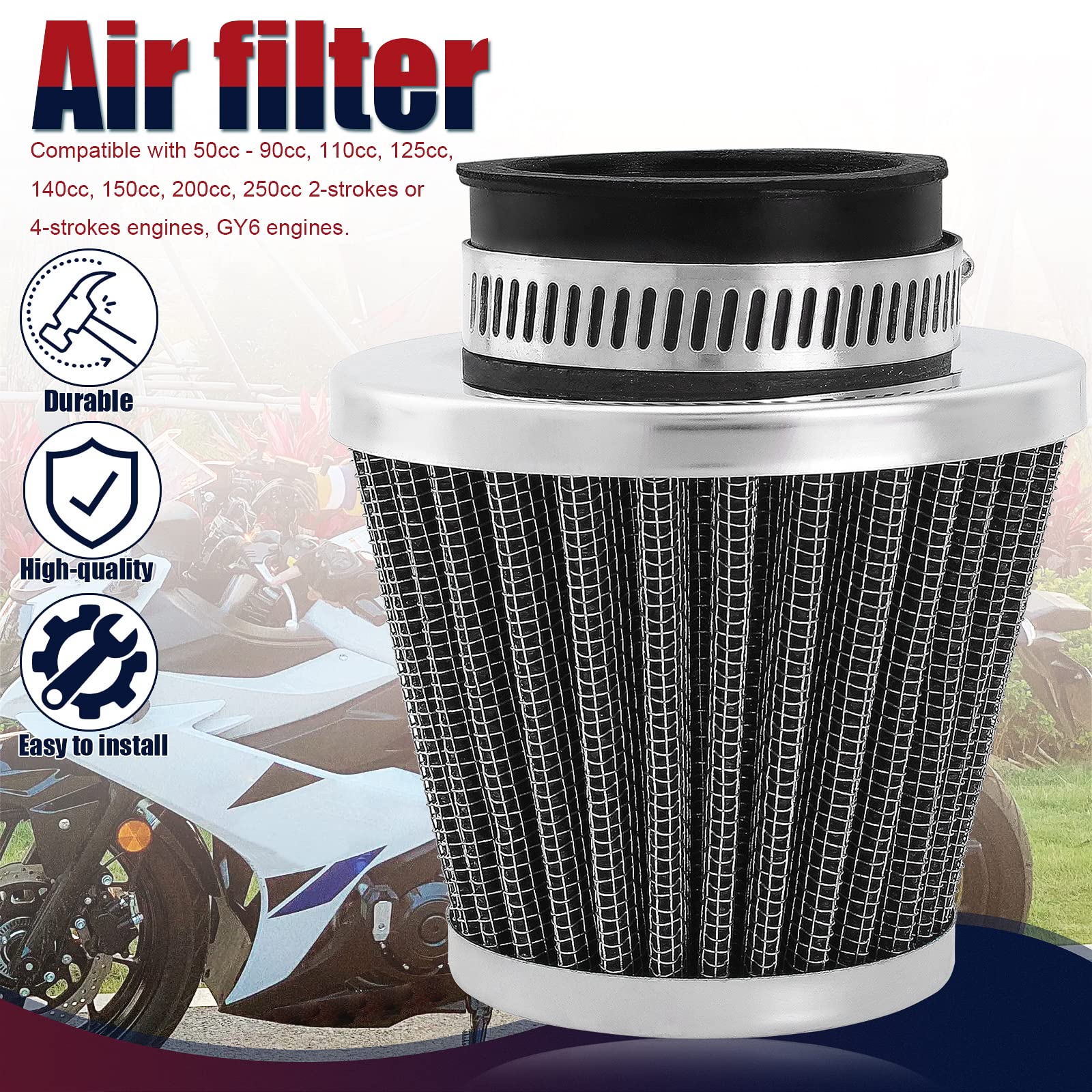 Qazaky Universal 44Mm 45Mm 46Mm Filter Cleaner Compatible With 50Cc-90Cc 110Cc 125Cc 140Cc 150Cc 200Cc 250Cc Gy6 Motorcycle Atv
