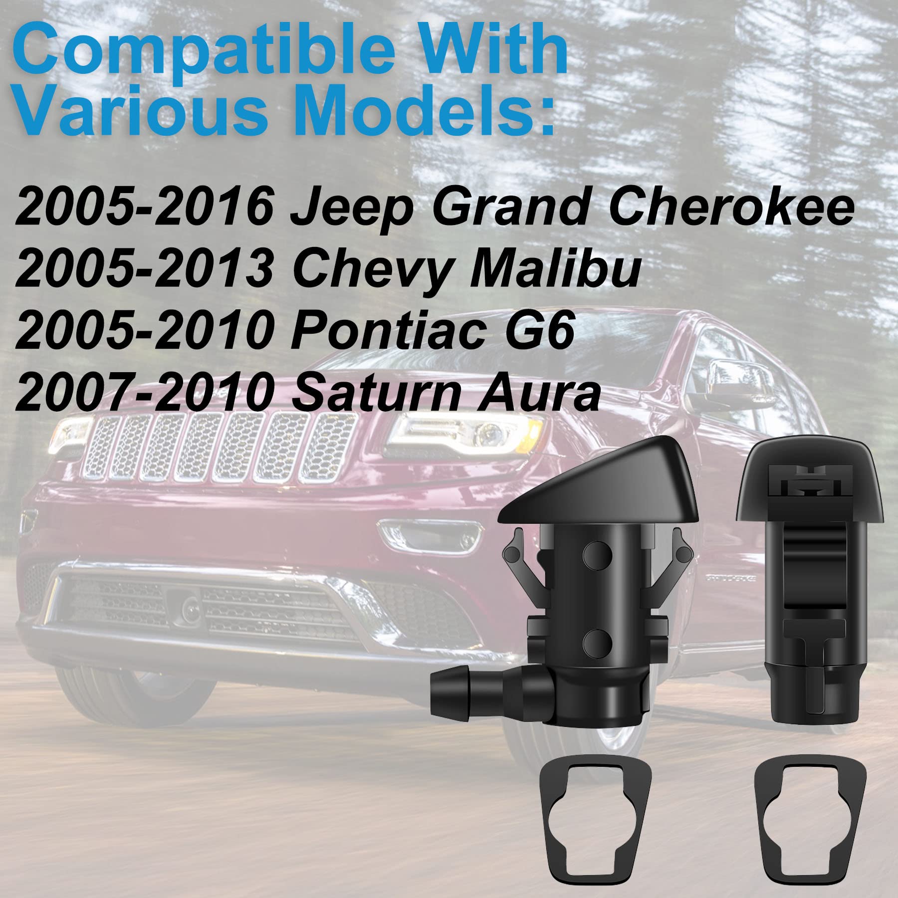 Windshield Washer Nozzle Kit Fit For 2005-2016 Jeep Grand Cherokee, 2005-2013 Chevy Malibu, 2005-2010 Pontiac G6, 2007-2010 Satu