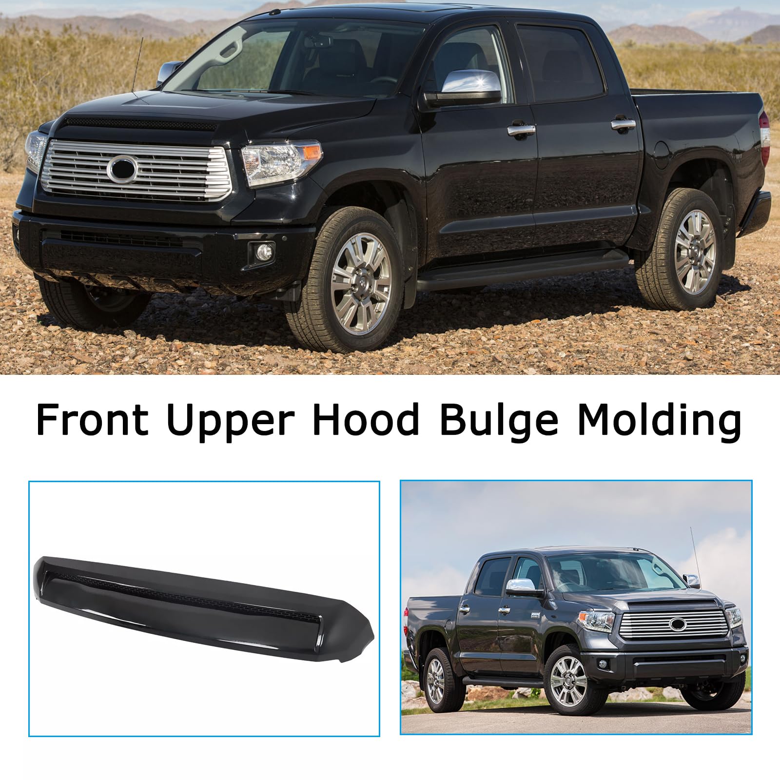Collect Light Black Front Upper Hood Bulge Molding Grille Trim for Toyota Tundra 2014-2021, Hood Scoop Accessory