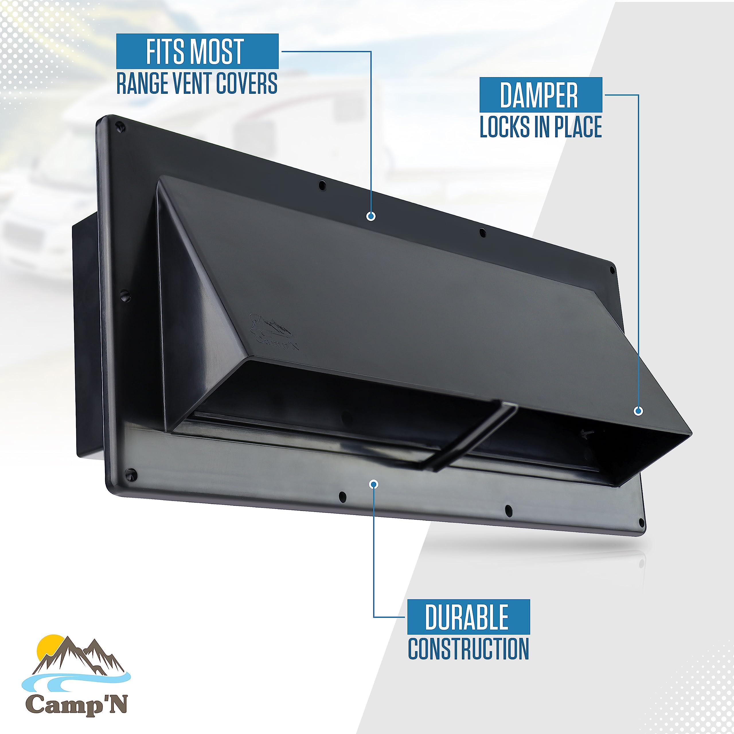 Camp'N RV Exhaust Vent Cover (Black) - Perfect RV Stove Vent Cover Replacement for Trailers, Campers, Motorhomes - Easy to Insta