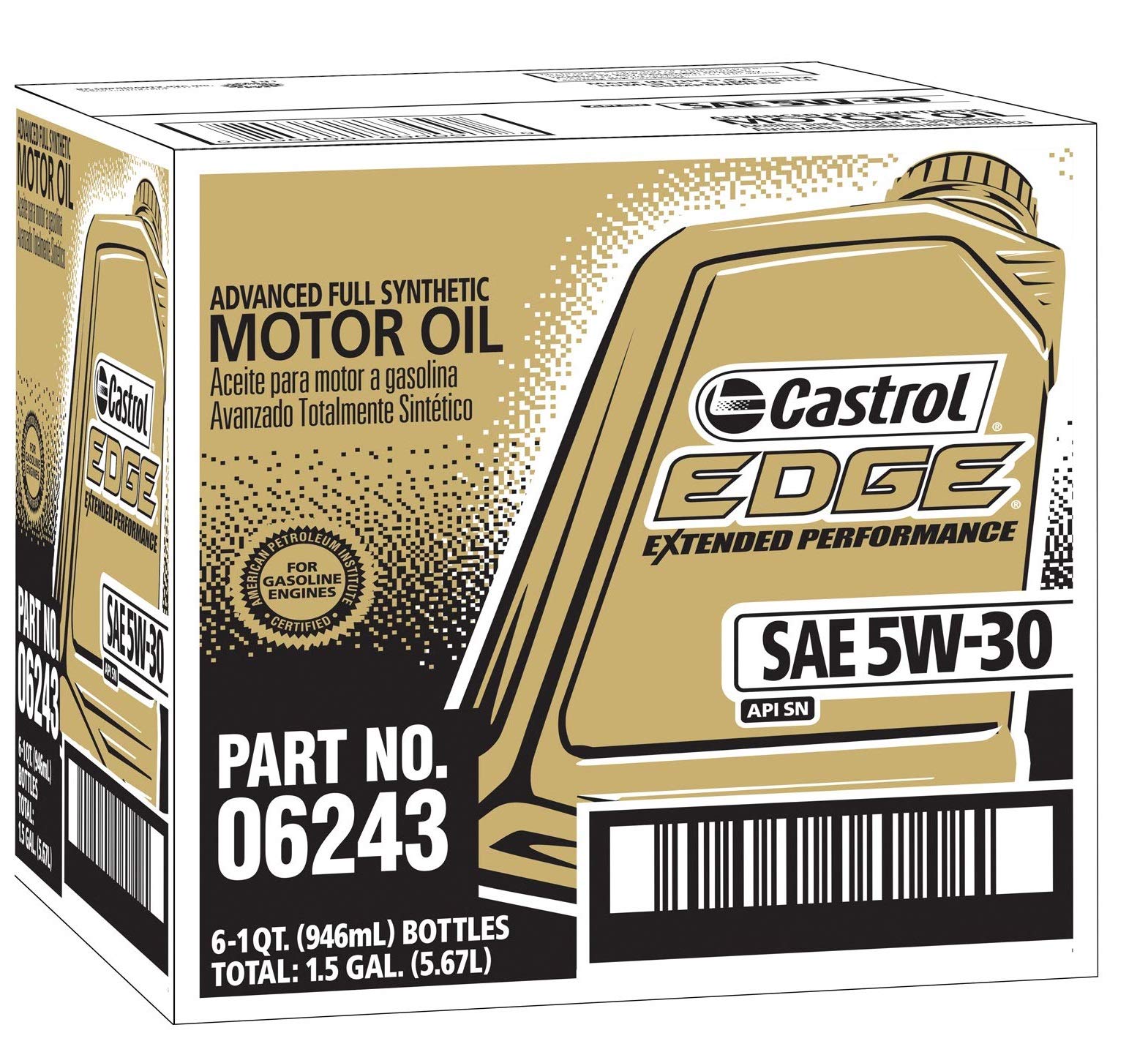 Castrol Edge Extended Performance 5W-30 Advanced Full Synthetic Motor Oil, 1 Quart, Pack Of 6