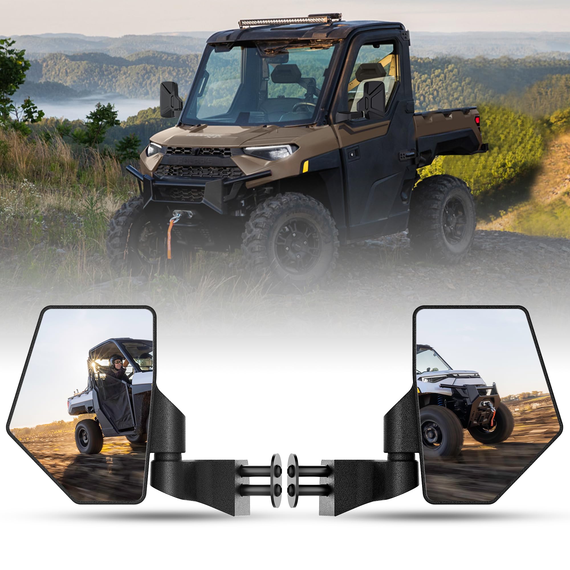 Upgraded Ranger Side Mirrors Door Mounted, Esploratori Utv Side Mirrors 7.95'' X 5.7'' For Full-Door Polaris Ranger Compatible W