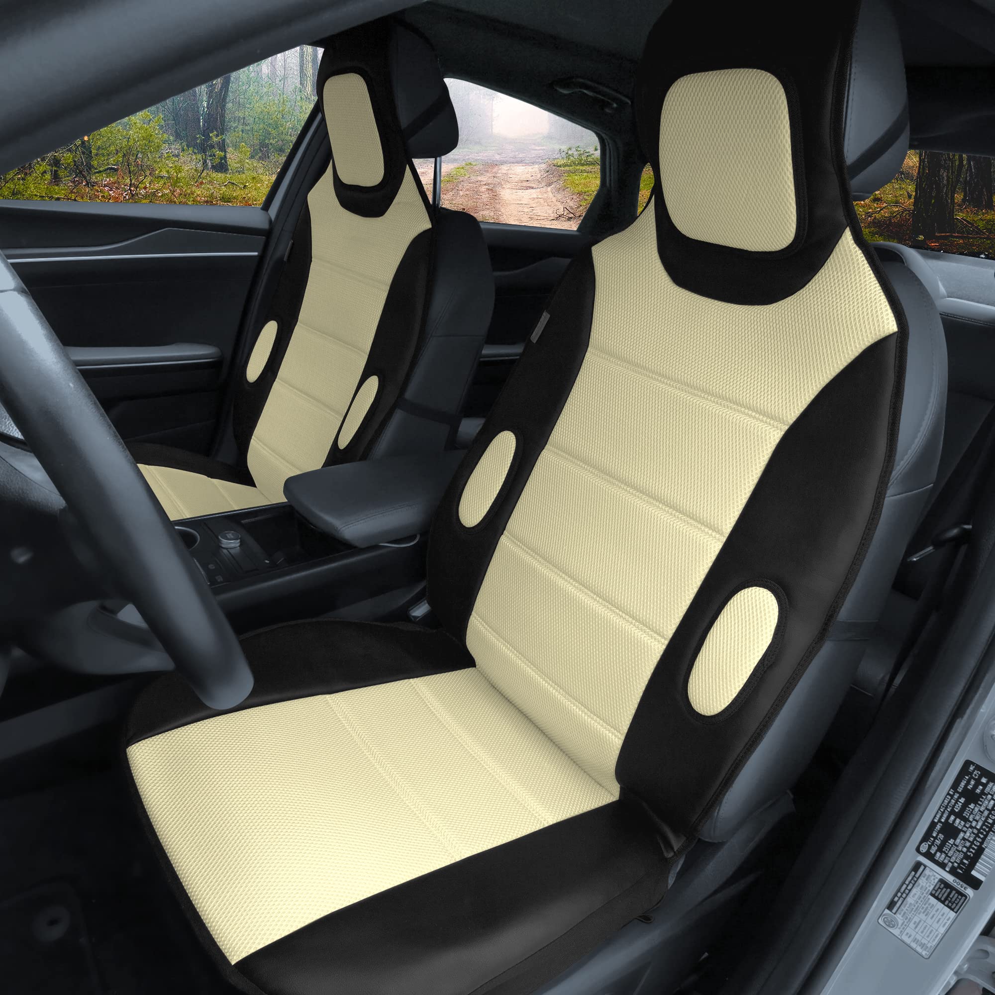 FH Group Front Set Premium 3D Air Mesh Automotive Seat Cushion - Universal Fit, Car Seat Cushions, Airbag Compatible Car Seat Cover for SUV, Sedan, Van, Beige