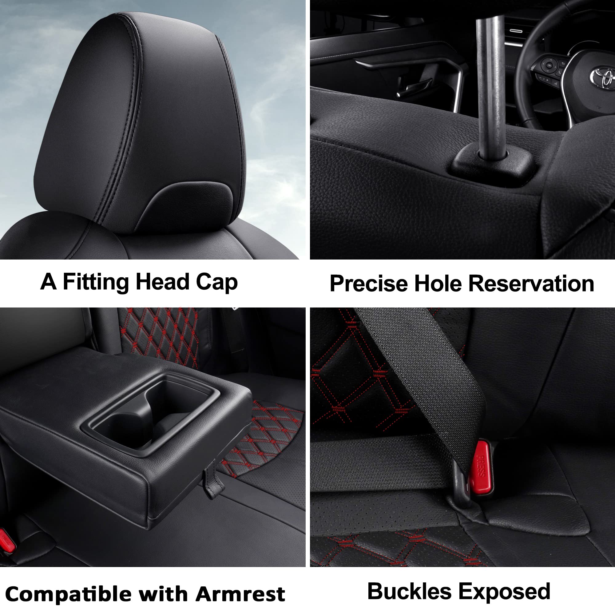 Giant Panda Pu Leather Car Seat Covers - Full Set Custom Fit For Toyota Rav4 (Le/Hybrid/Xle/Xle Premium/2019-2025) - Black+Red