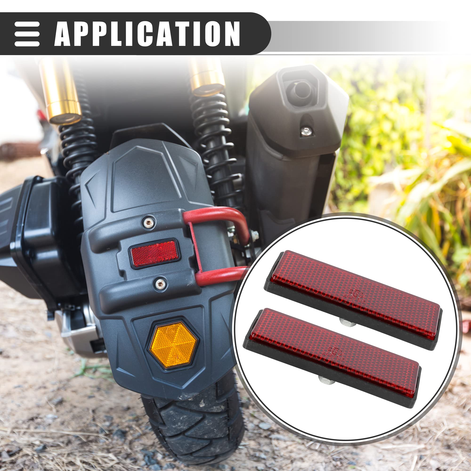 Motoforti Universal Motorcycle Bike Rectangle Screw Mount, Reflective Warning Reflector, M5X0.8, Plastic, Red, 1 Pair