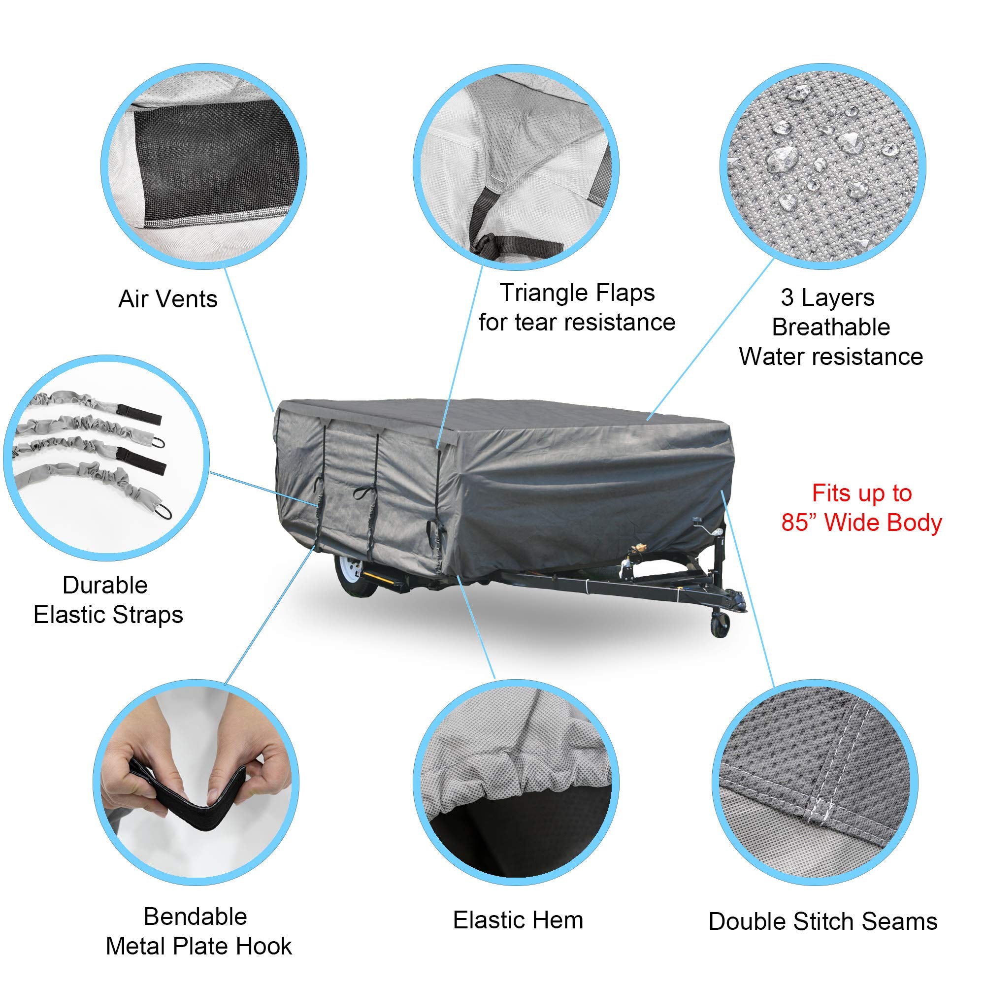 Gearflag Pop-Up Folding Camper Cover Fits 8'-10' Reinforced Windproof Side-Straps, Anti-Uv Water-Resistance Multi-Layers Heavy D