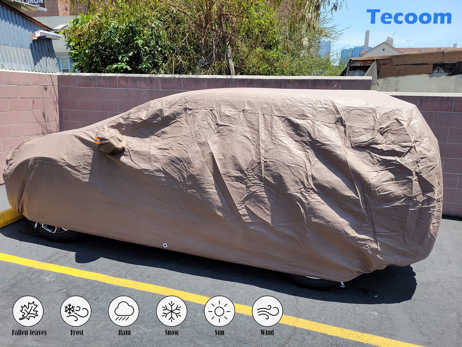 Tecoom Thick Shell Super Breathable Waterproof Windproof Snow Sun Rain Uv Protective Outdoor All Weather Suv Car Cover Fit 206-2