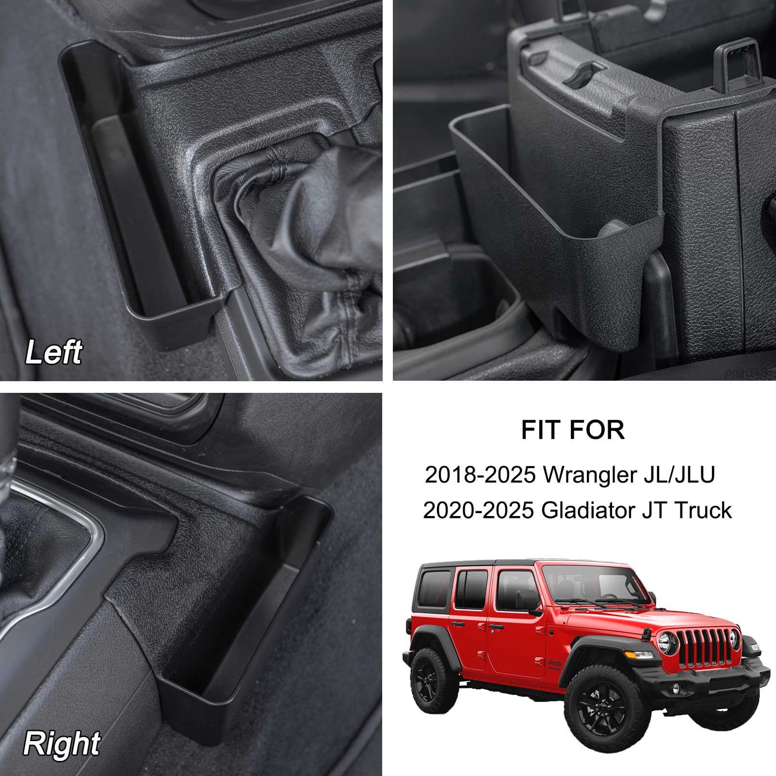 PIMCAR 2-Piece Upgrade Tray Organizer Set for Jeep Wrangler JL/JLU (2018-2025) & Gladiator JT (2020-2025) - Gear Shift Side and