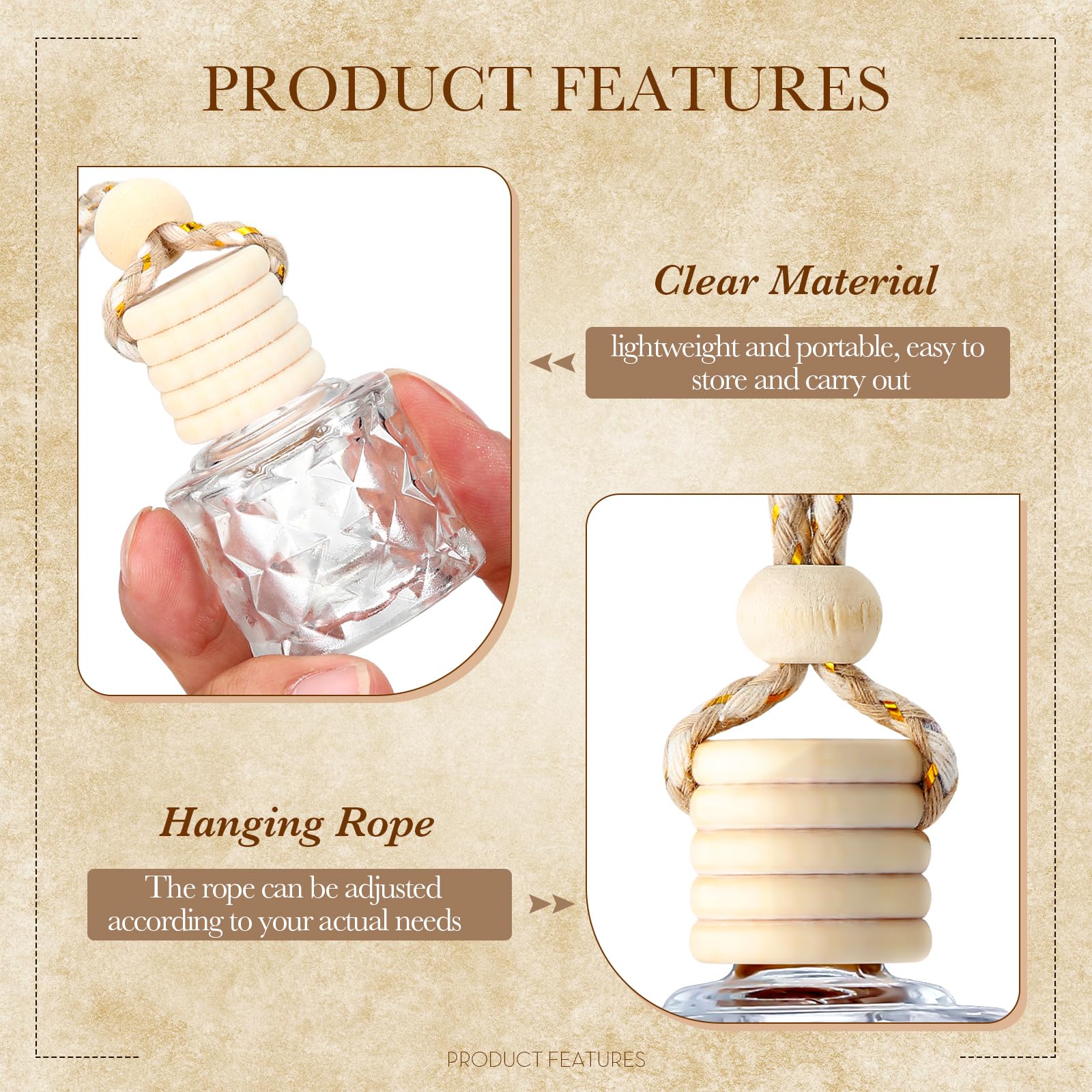 Bbto 50 Pcs Hanging Car Air Freshener Car Diffuser Bottles Empty Glass Perfume Bottle Freshener Diffuser Bottle Pendant For Esse