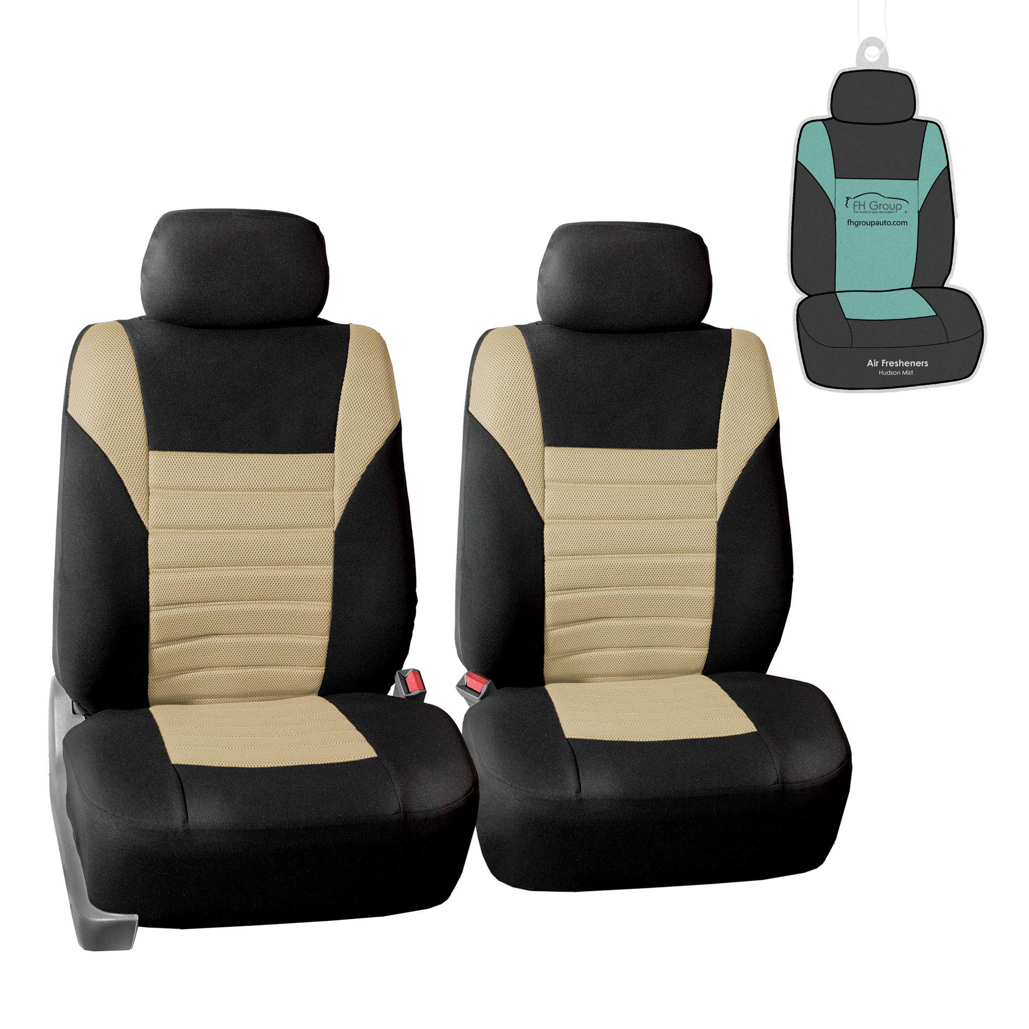 Fh Group Car Seat Covers Premium 3D Air Mesh Front Pair Set Airbag Compatible Beige And Black Automotive Seat Covers Universal F
