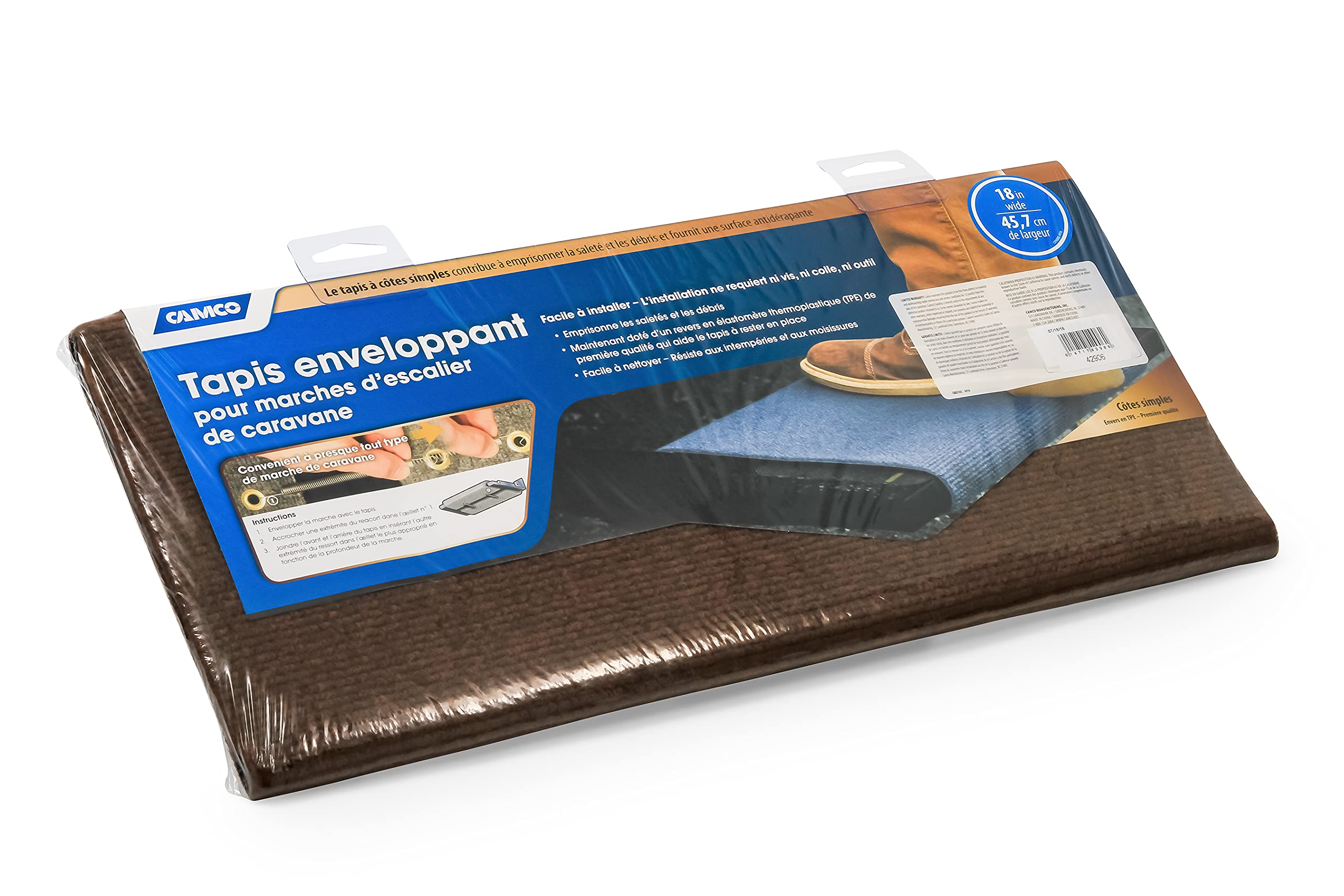 Camco Wrap Around Camper/Rv Step Rug | Features Premium Tpe Backing For More Grip On Rv Stairs | No Tool Installation | Measures