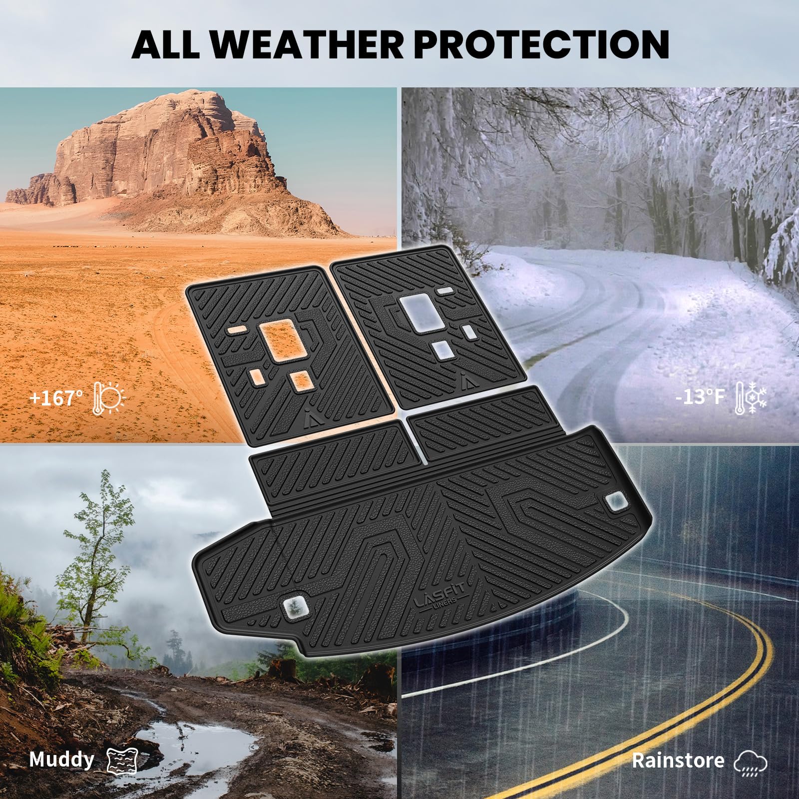 LASFIT Trunk Mat for Dodge Durango 2016-2025, Fit 2nd Row Bench Seating(7seats) & 2nd Row Bucket Seating 6seats, Not for 5 Seats