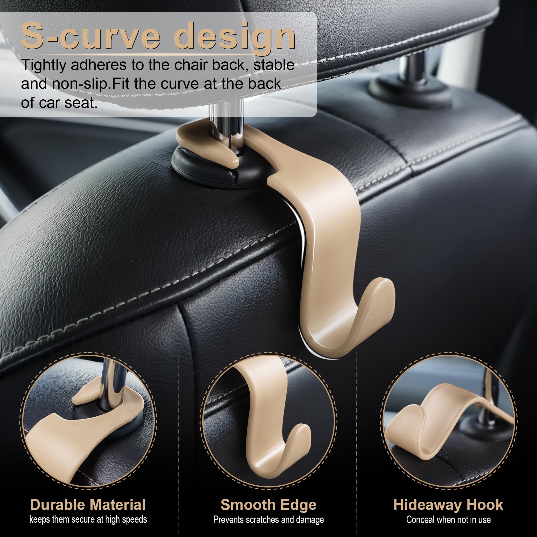 Livtee Car Seat Headrest Hook, Auto Seat Hook Hangers Storage Organizer Interior Accessories For Purse Coats Umbrellas Grocery B