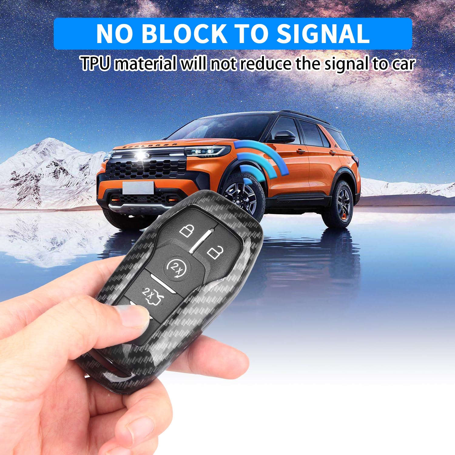 Qbuc For Ford Key Fob Cover,Carbon Fiber Car Key Case Protector With Keychain Compatible With With Ford Fusion F-150 Edge Explor