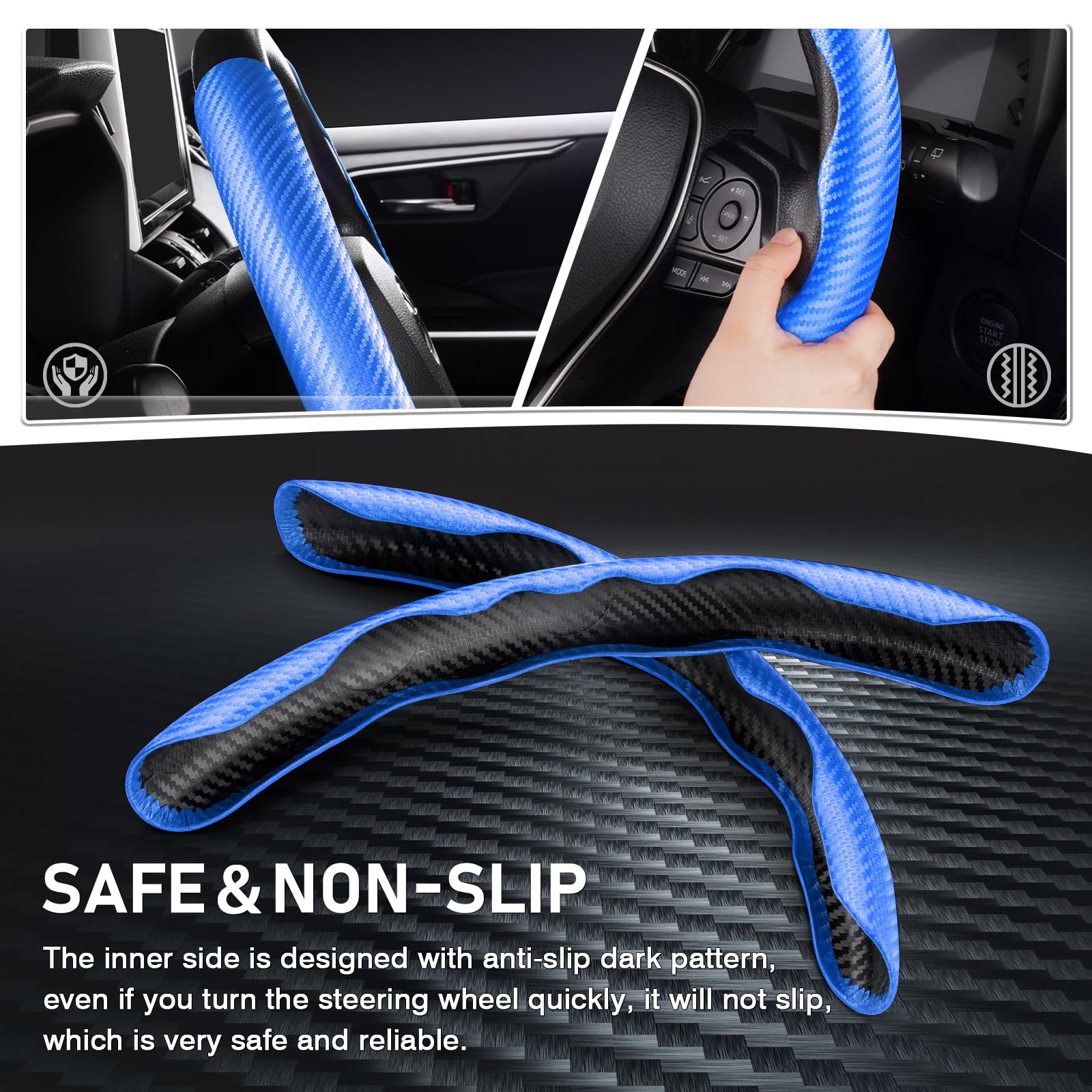 Cartist Steering Wheel Cover, Carbon Fiber Steering Wheel Cover, Car Steering Wheel Cover For Men/Women, Anti-Slip, Comfortable Grip, Durable, Universal For 99% Car Interior Accessories (Blue)