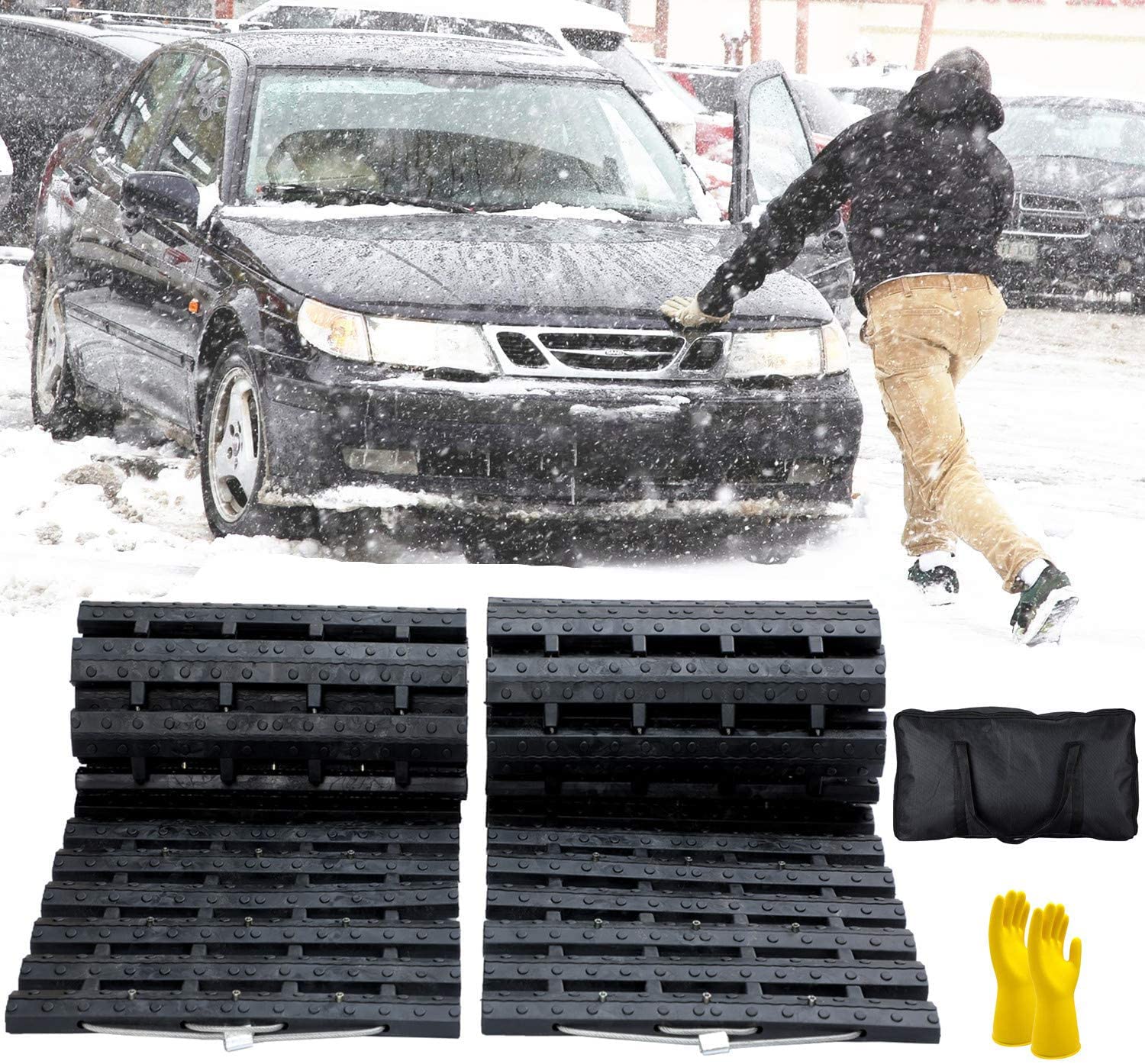 JOJOMARK Tire Traction Mat, Recovery Track Portable Emergency Devices for Pickups Snow, Ice, Mud, and Sand Used to Cars, Trucks,