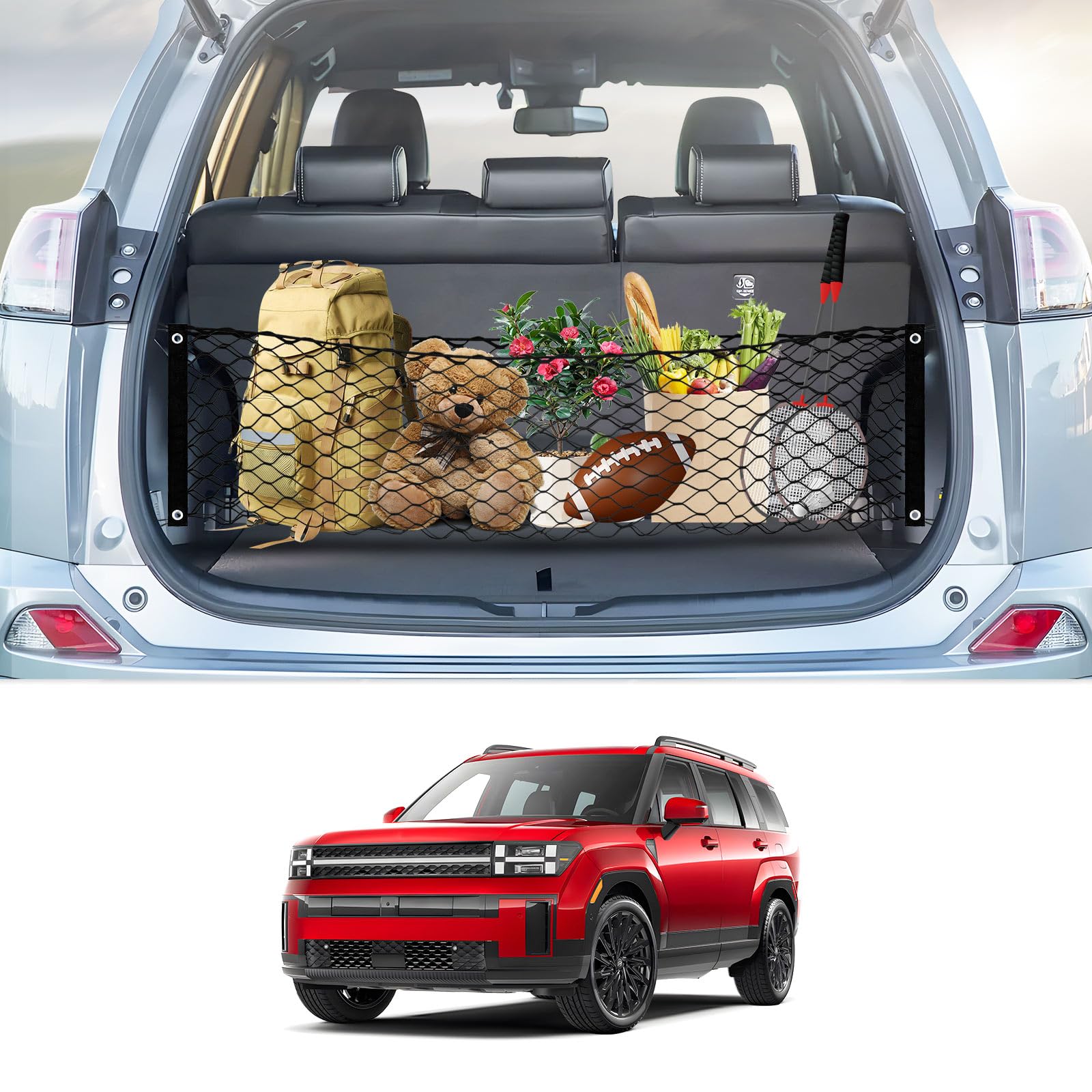 Karltys Envelope Style Cargo Net For 2024 2025 Hyundai Santa Fe, Heavy Duty Rear Trunk Mesh Cargo Net Fit Santa Fe Accessories,