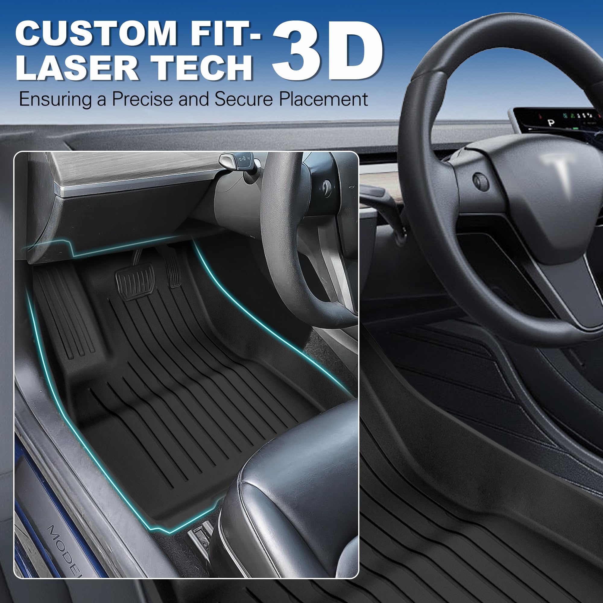 Weize Floor Mats Fit For Tesla Model 3 Highland 2025 2024, Tpe All Weather Cargo Liner Floor Mats And Cargo Trunk Mats Accessori