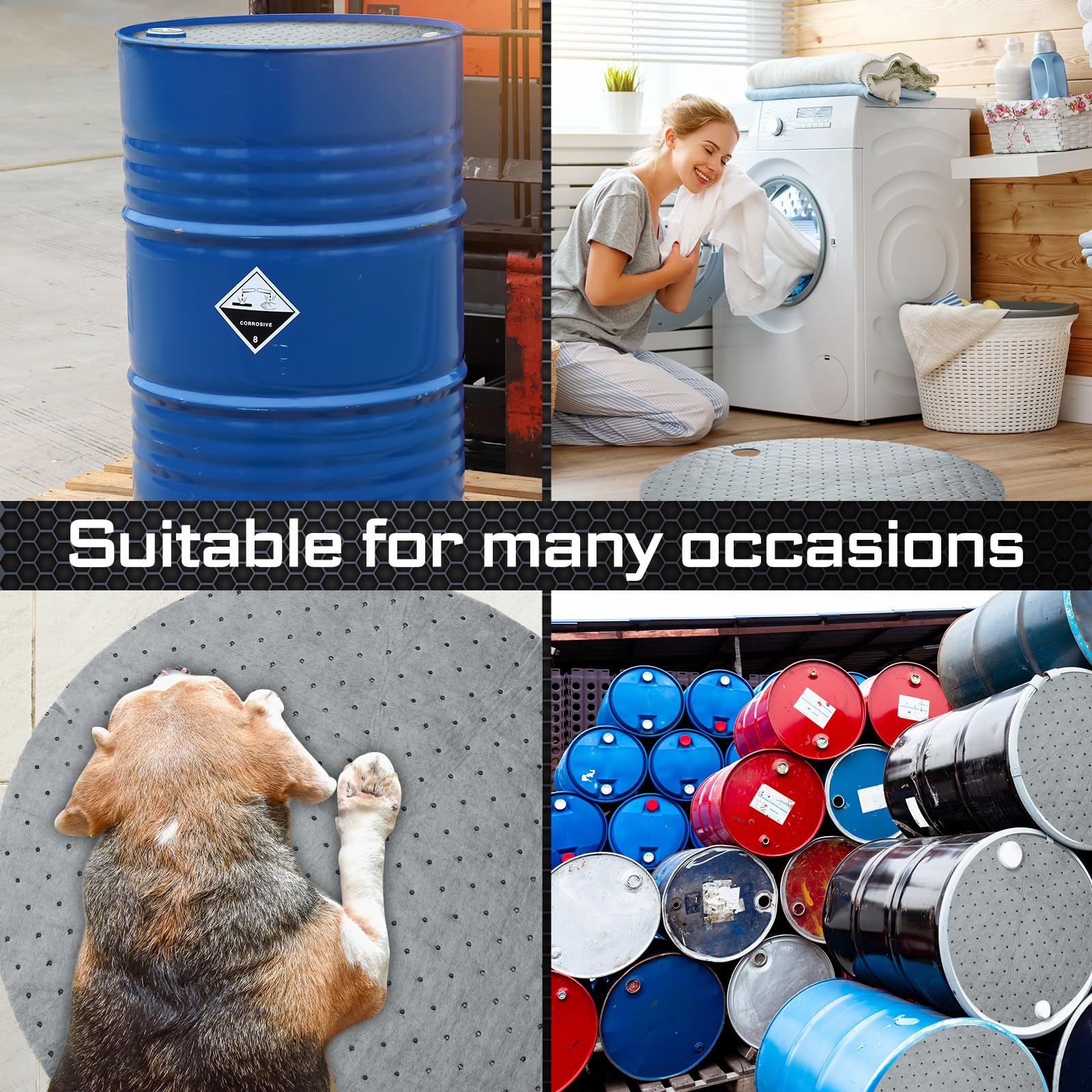 Frienda 25 Pcs Drum Top Absorbent Pads For 55 Gallon Drums Barrel Oil Absorbent Pads Mat 22 Inch Diameter Lid Oil Mat With Bungs 0.75 Inch Diameter And 2 Inch Diameter, Gray