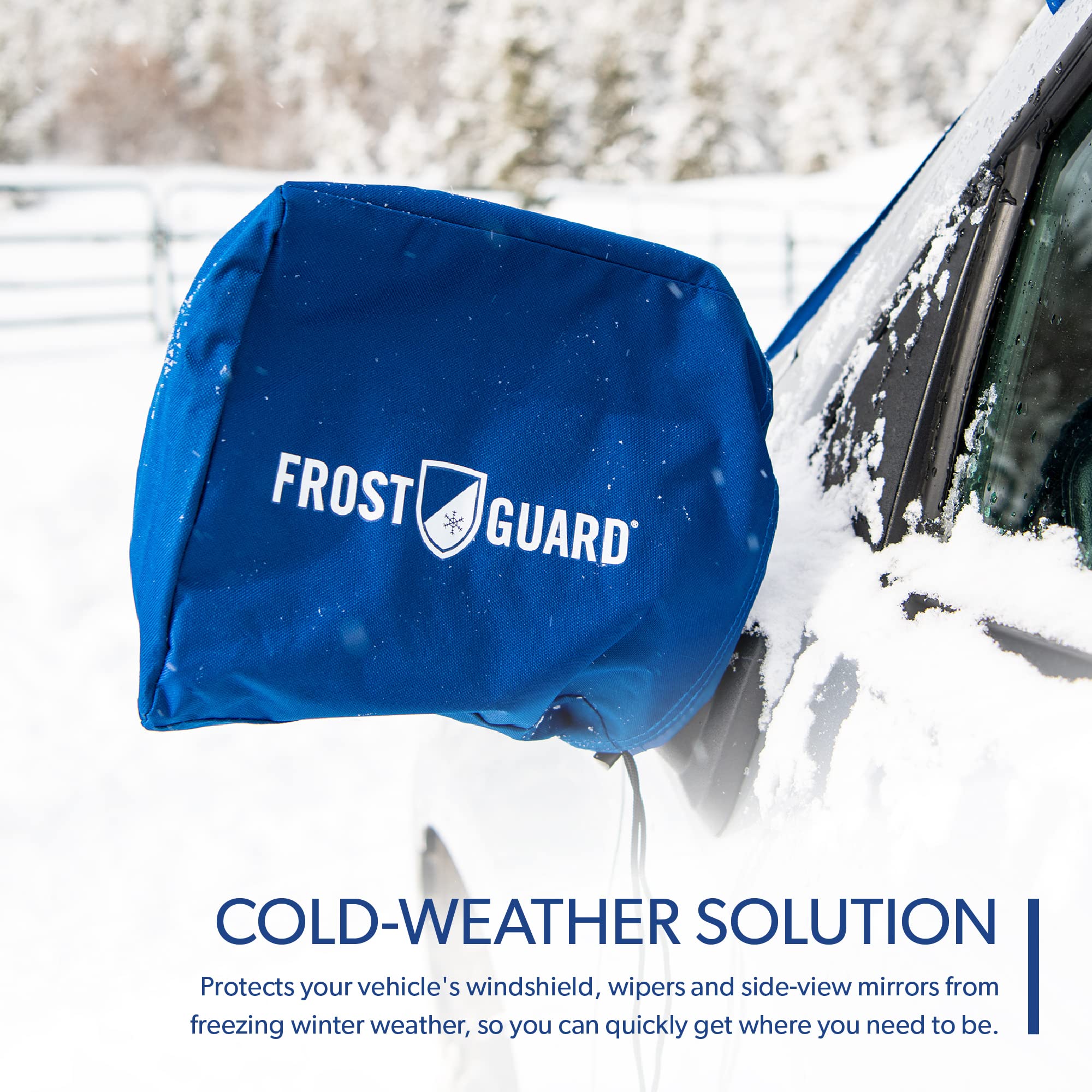 Frostguard Plus | Winter Windshield Cover For Ice And Snow, Xl Size (Indigo) - Built-In Security Panels, Wiper Blade Coverage +