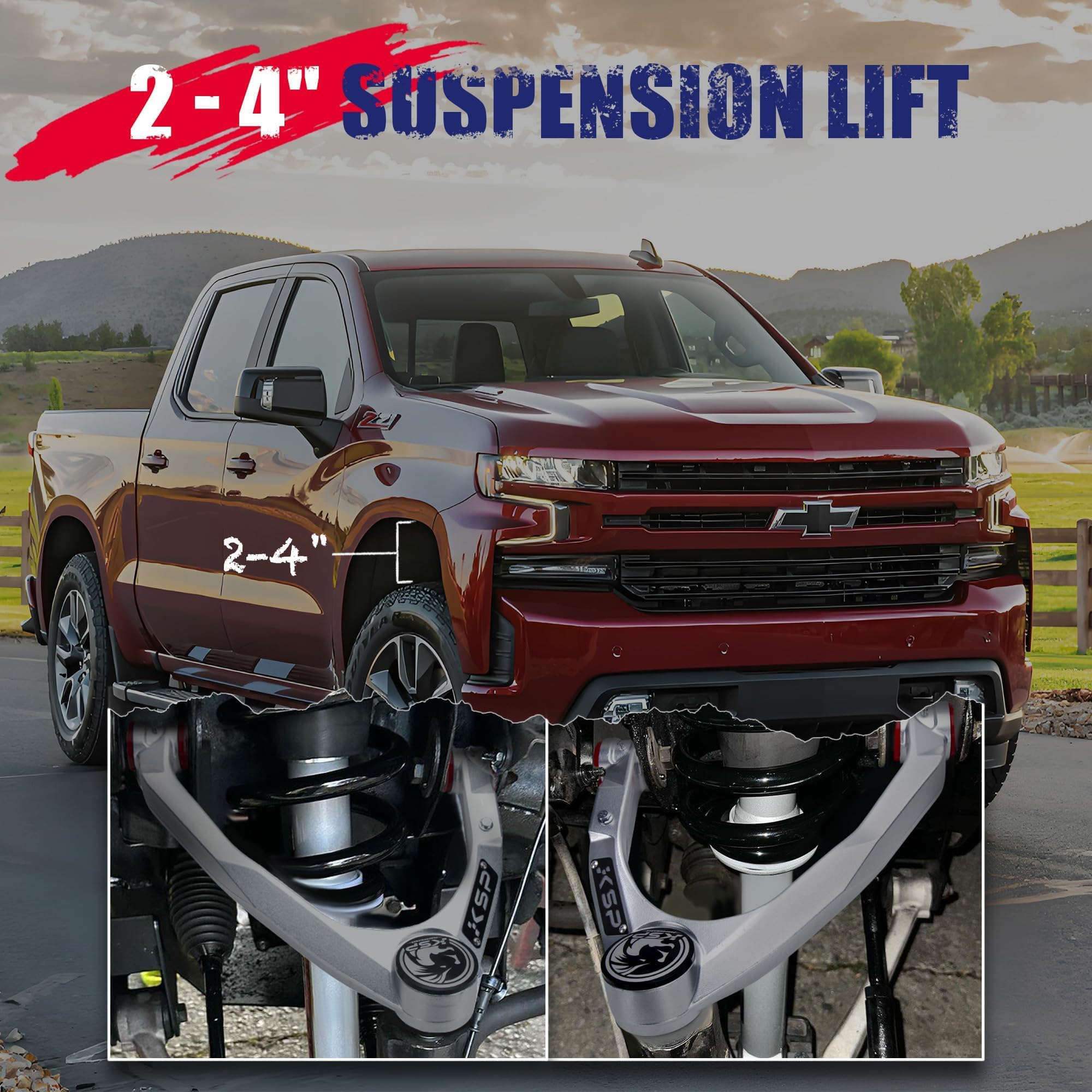 Ksp Adjustable Silverado Upper Control Arms, 2-4'' Aluminum Forged Control Arm Compatible With Ch-Evy Silverado Gmc Sierra 1500