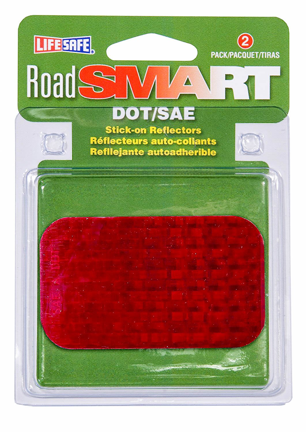 Life Safe: Re7071 Road Smart Dot/Sae Rectangle Stick-On Reflectors High-Visibility, 2 Inch X 3.5 Inch, Red (Pack Of 2) - Used On