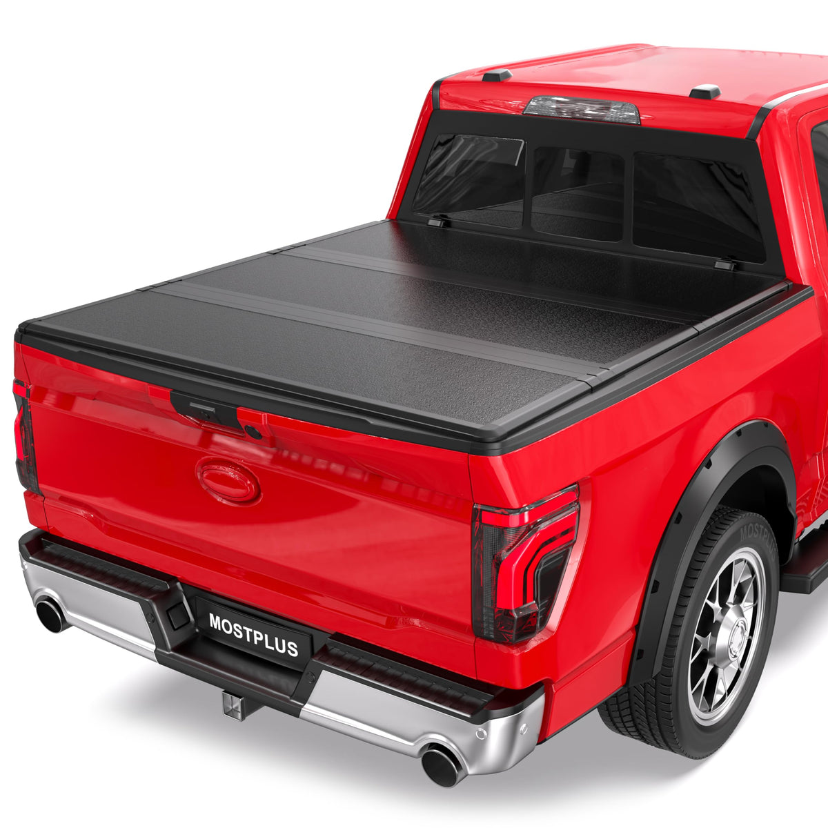 Mostplus Fiberglass Tri Fold Hard Truck Bed Tonneau Cover Compatible With 2015-2024 2025 Ford F150 F-150 Long Bed On Top (5.5 Ft