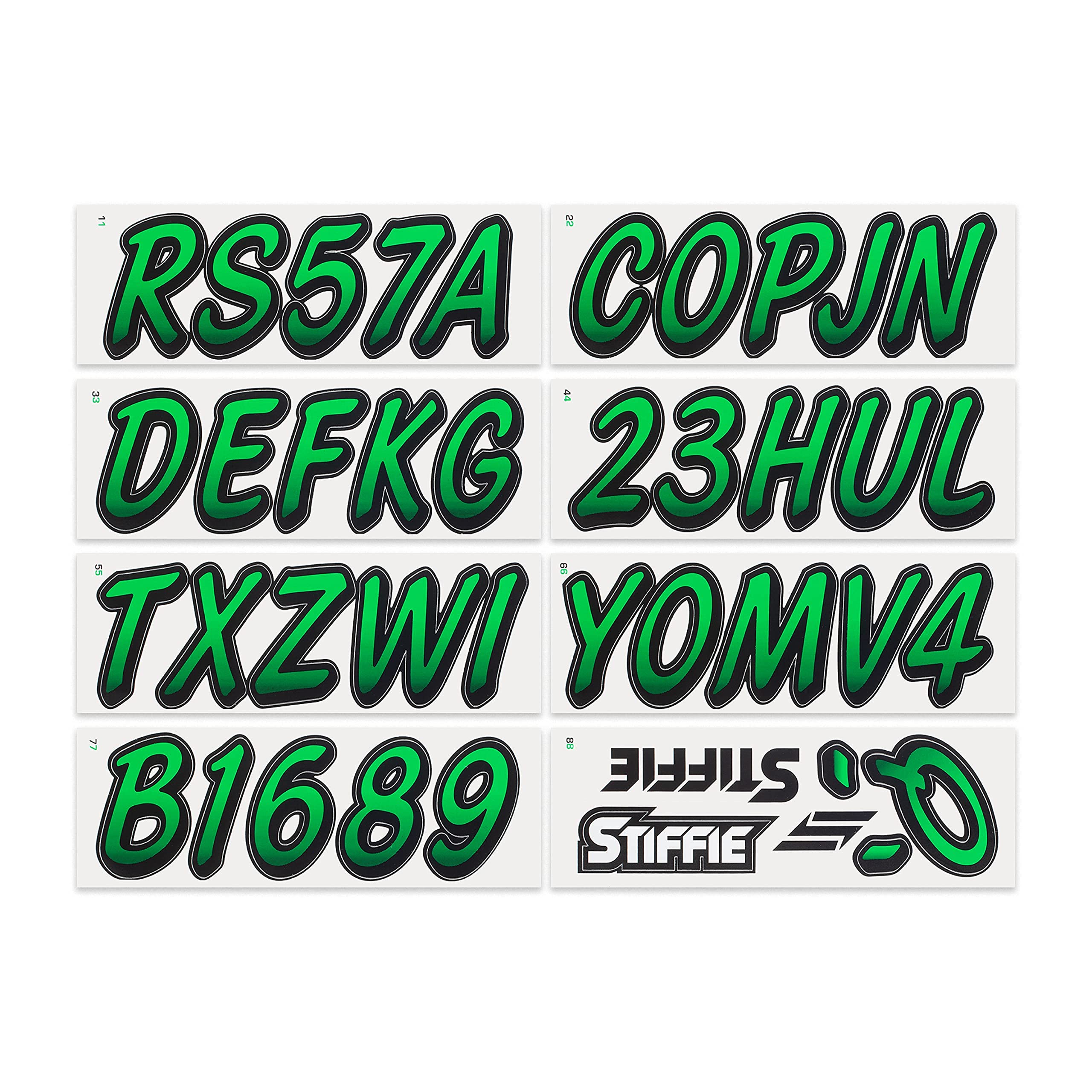 Stiffie Whipline Green/Black 3'' Boat & Pwc Registration Decals  Numbers Letters Stickers
