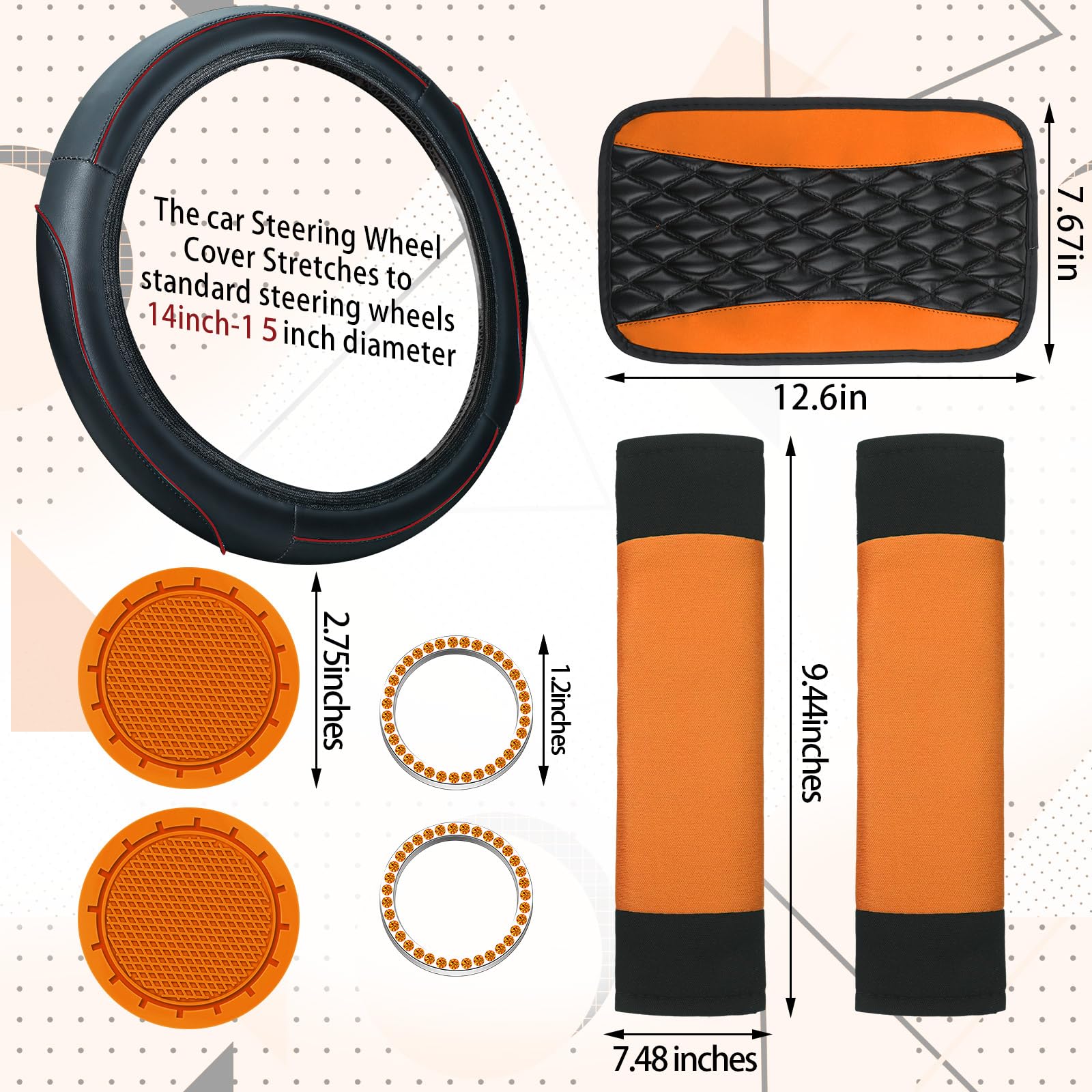 Fabbay 21 Pcs Car Seat Covers Full Set Car Floor Mats Steering Wheel Cover Armrest Seat Belt Pad Seatbelt Cup Mats Emblem Ring S