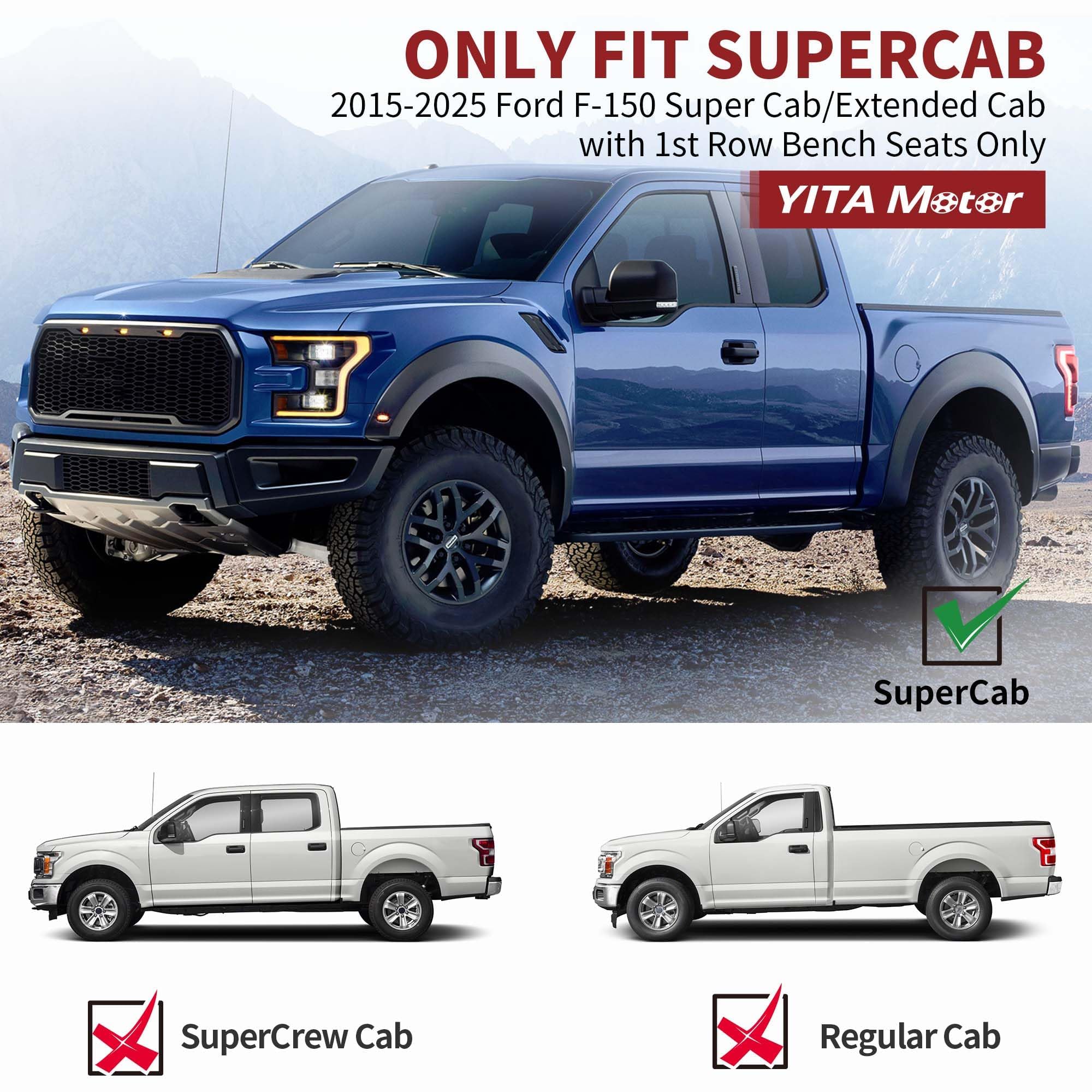 Yitamotor Custom Fit Floor Mats Compatible With 2015-2025 Ford F-150 Super Cab/Extended Cab With 1St Row Bench Seats Only, All W