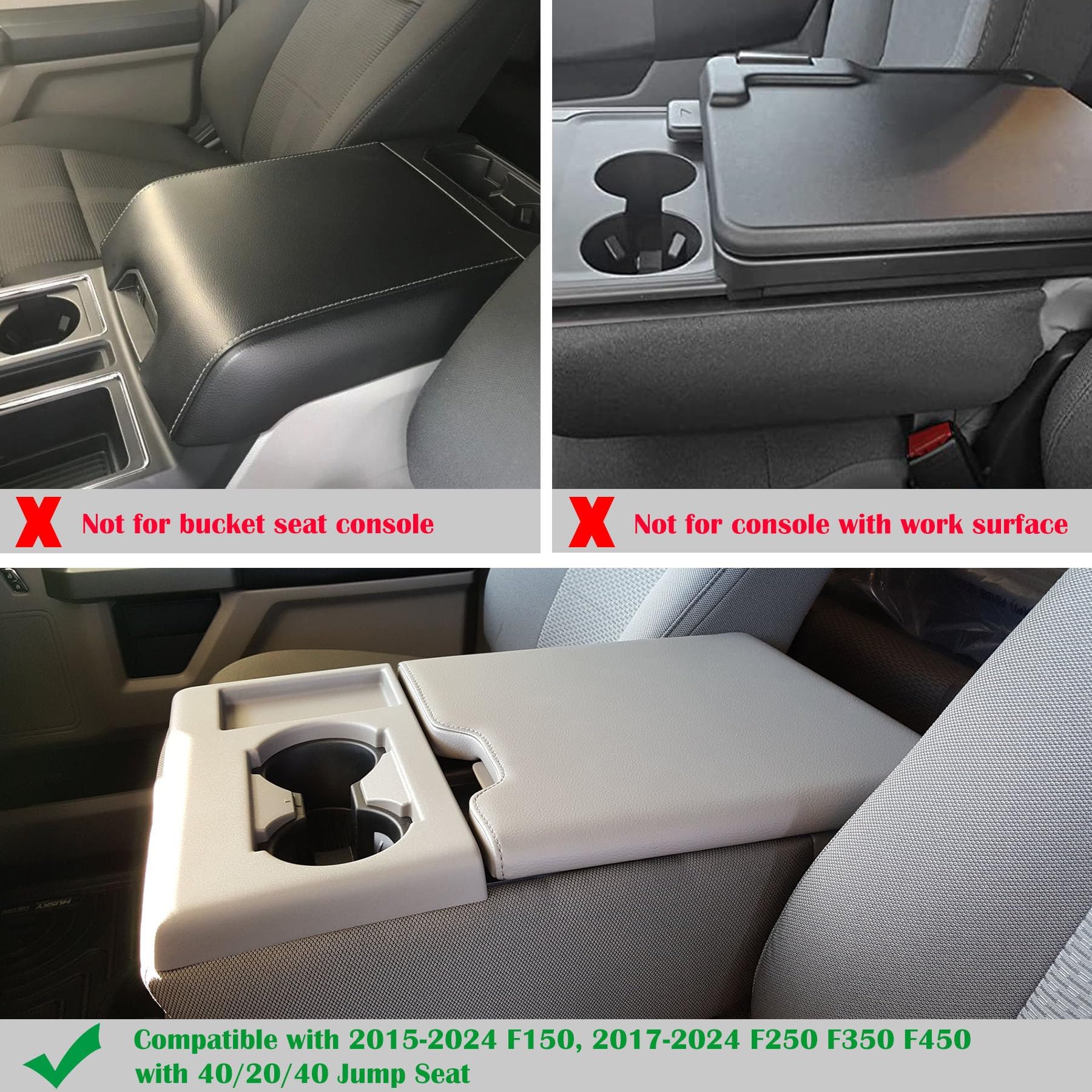 Zxiaochun Center Console Cover For Ford F150 2015-2024/F250 F350 F450 2017-2024 Leather Arm Rest Box Lid Middle Console Cover Ar