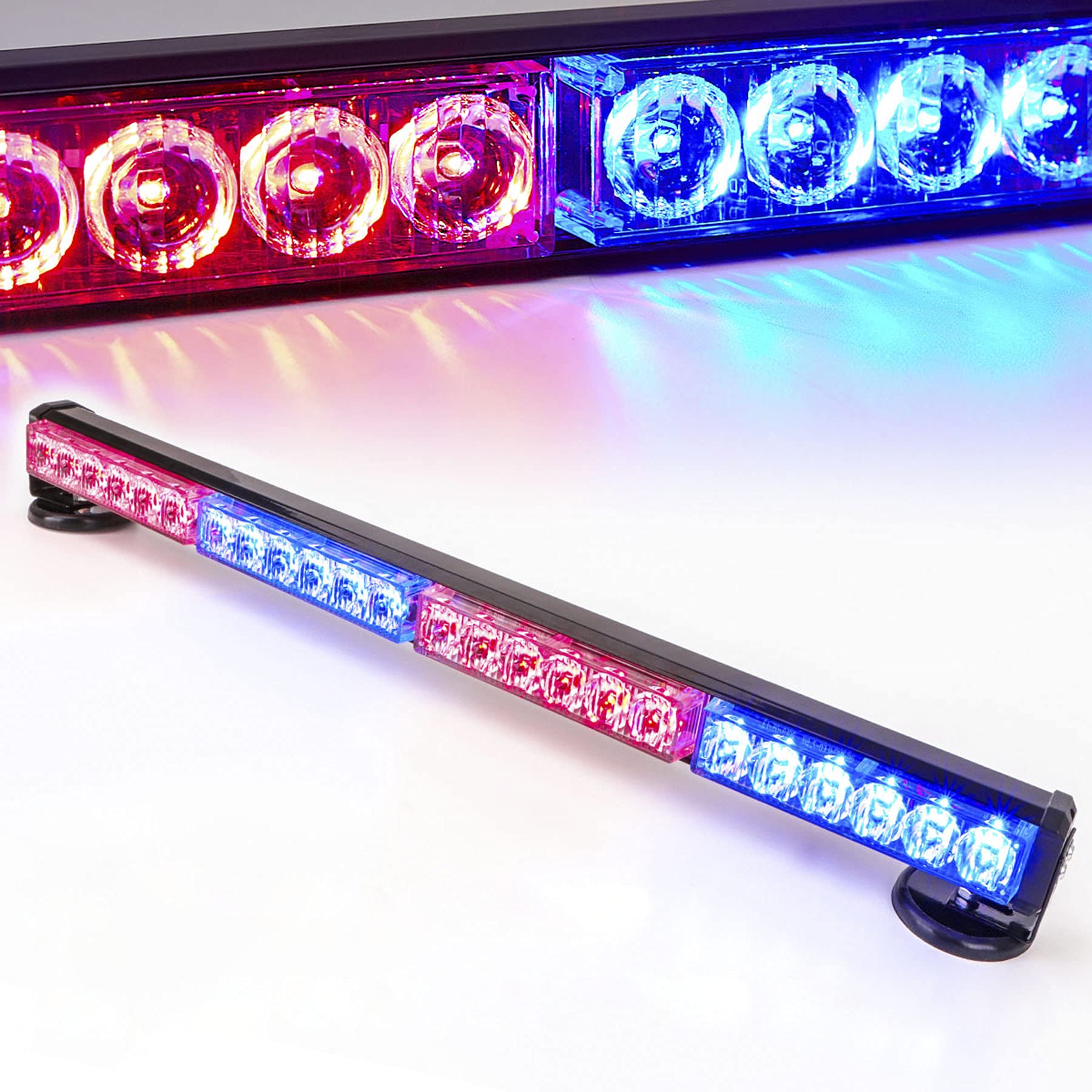 Le-Jx 24” Red/Blue Wireless Traffic Advisor Emergency Lights Bar Battery Led Strobe Warning Light Roof Top Hazard Flash With Magnetic Base Mount And 12V Rechargeable Plug ( 24 Leds)