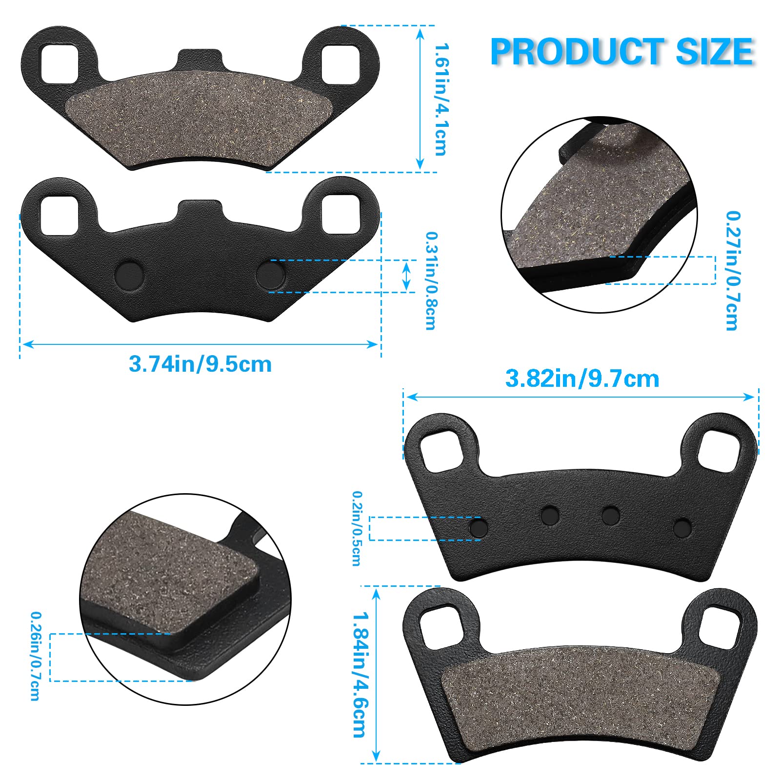 Front and Rear Brake Pad Replacement for Polaris Razor RZR 570 EFI LE EPS 800 RZR S 800 LE EPS 4pairs